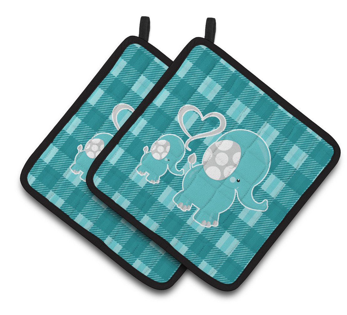 Plaid Momma and Baby Elephant Pair of Pot Holders BB6839PTHD by Caroline&#39;s Treasures