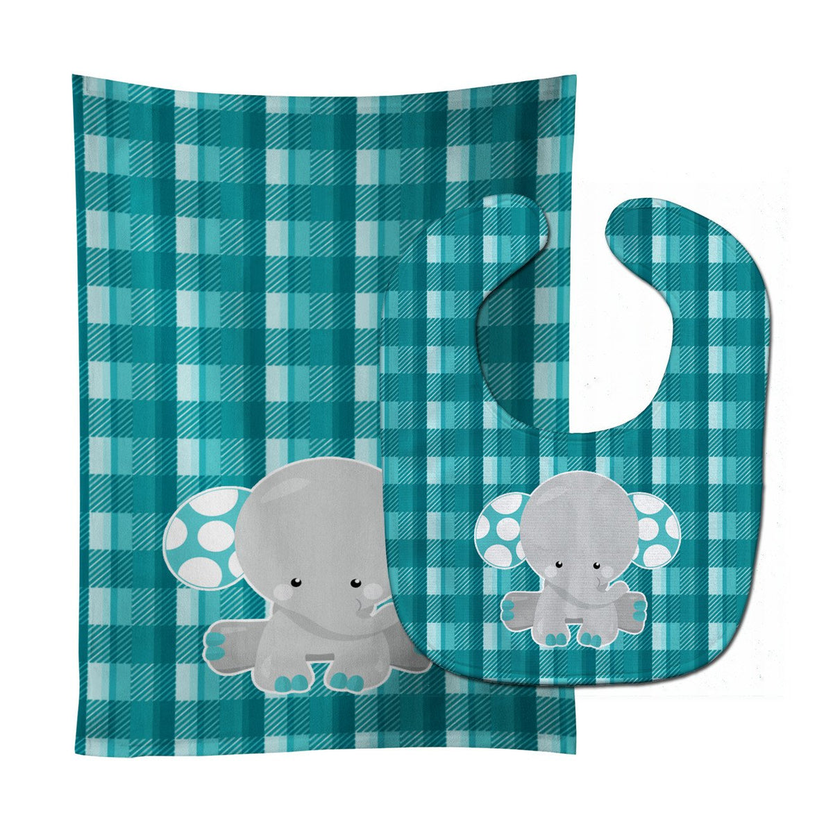 Plaid Elephant Baby Bib &amp; Burp Cloth BB6840STBU by Caroline&#39;s Treasures