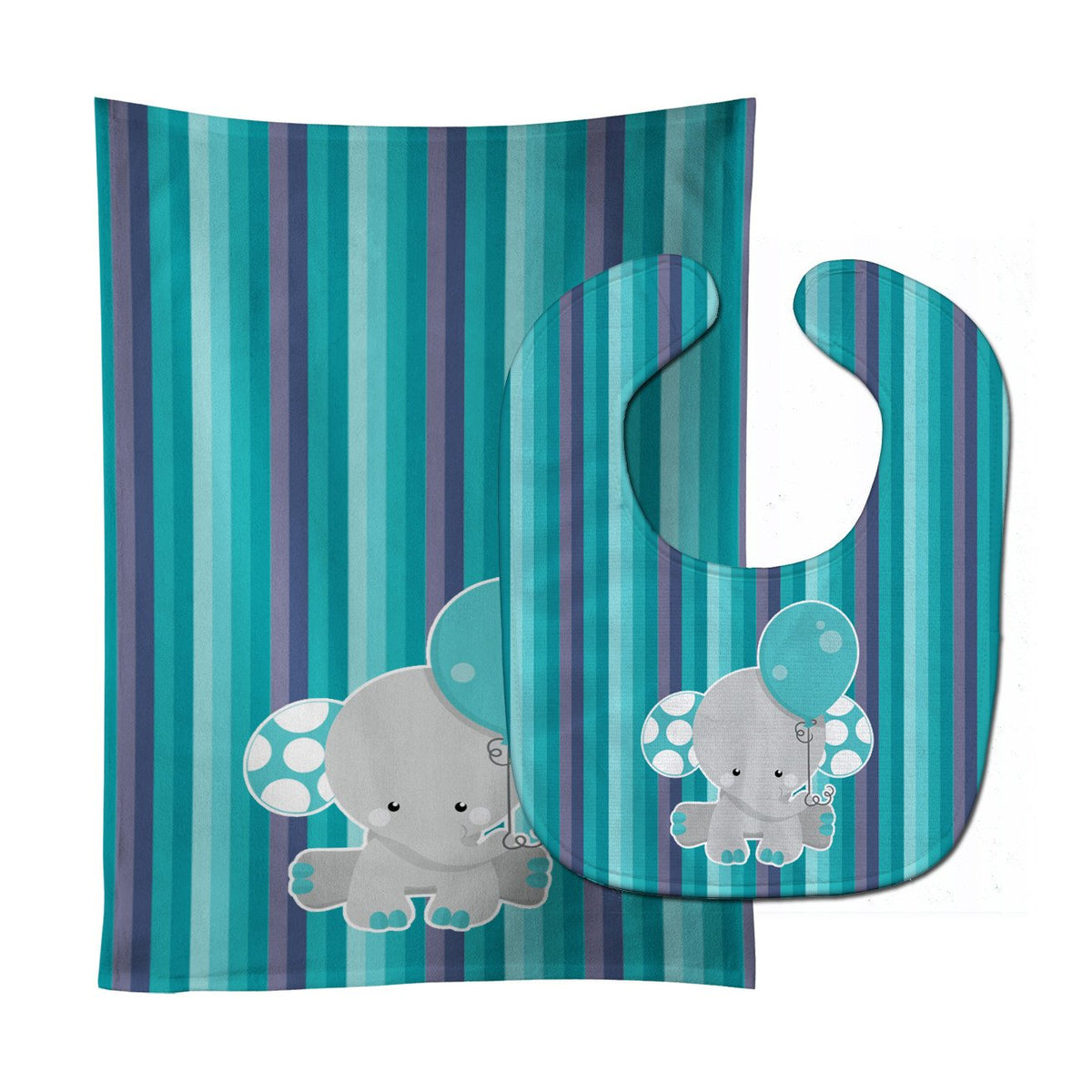Grey Elephant with Balloon Baby Bib &amp; Burp Cloth BB6842STBU by Caroline&#39;s Treasures