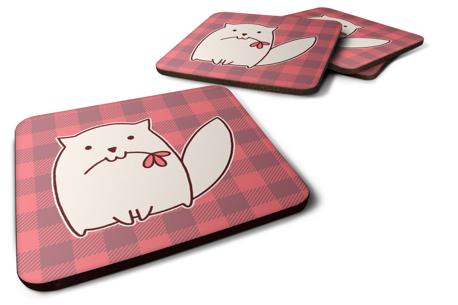 Caroline's Treasures Cat Pink Plad Foam Coaster BB6854FC