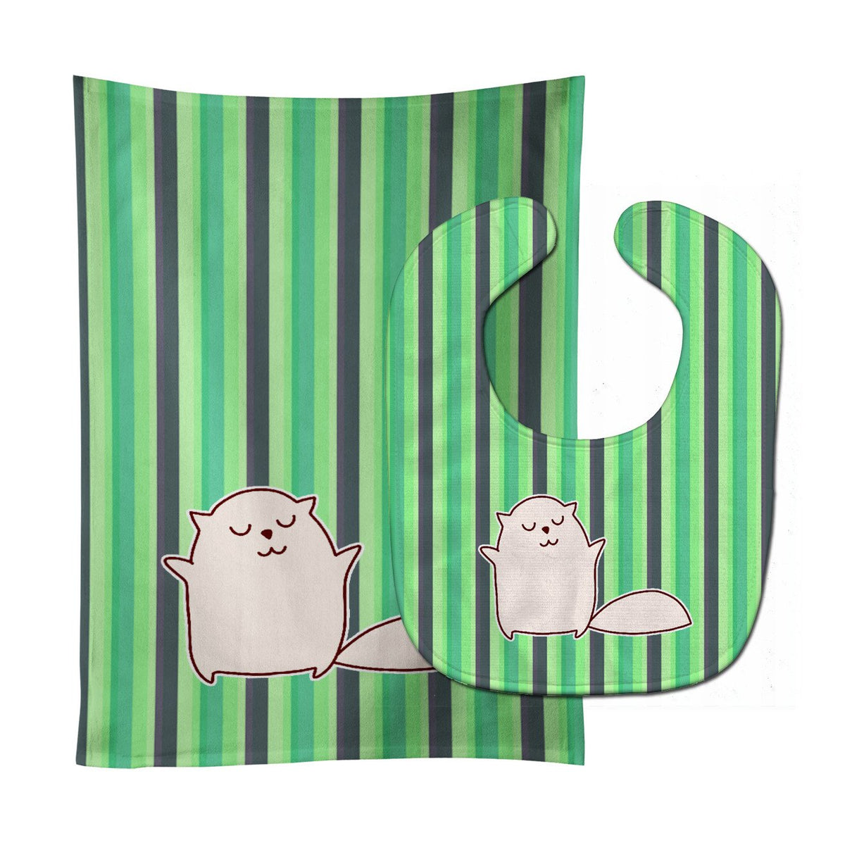 Cat Green Stripes Baby Bib &amp; Burp Cloth BB6856STBU by Caroline&#39;s Treasures