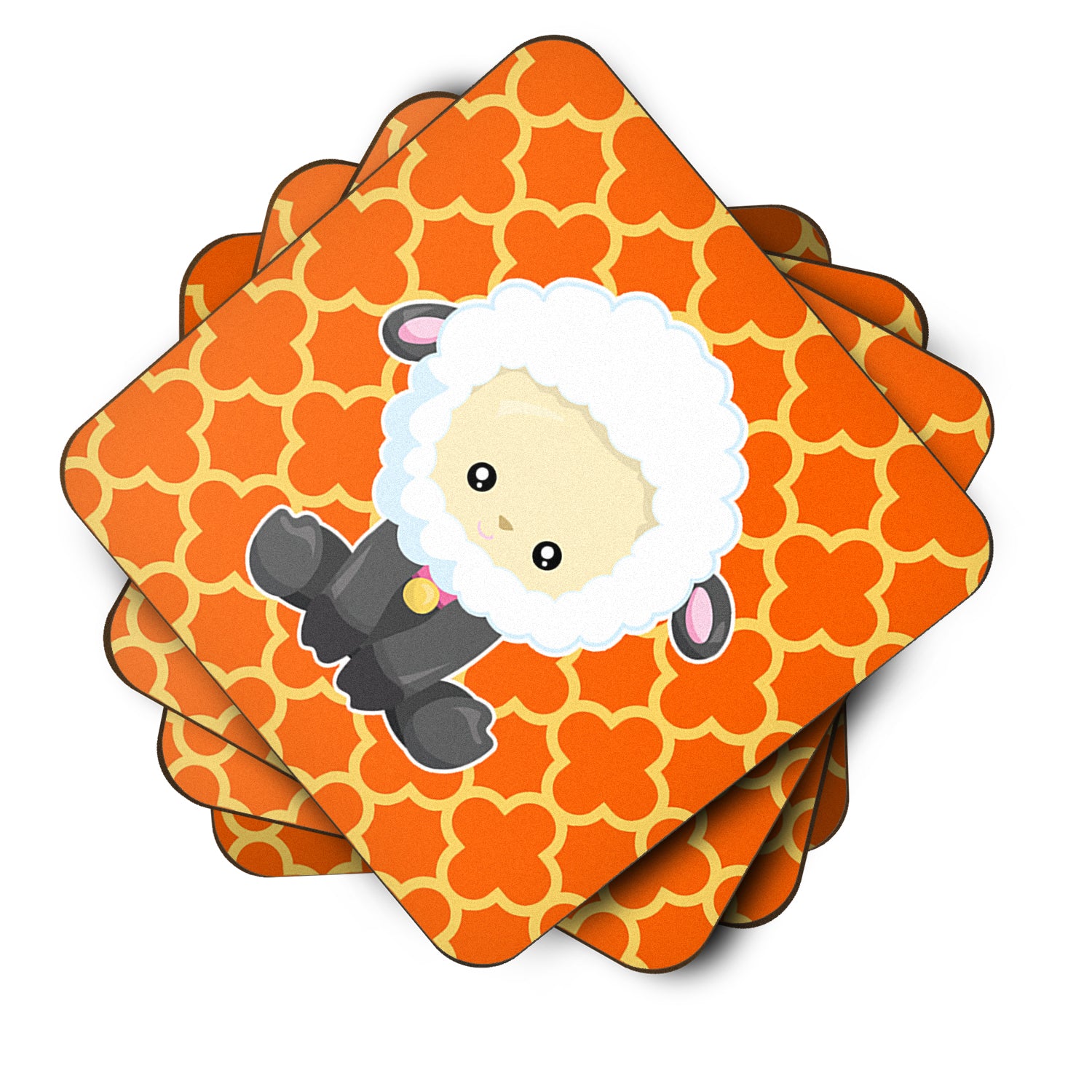Sheep on Orange Quatrafoil Foam Coaster Set of 4 BB6872FC - the-store.com