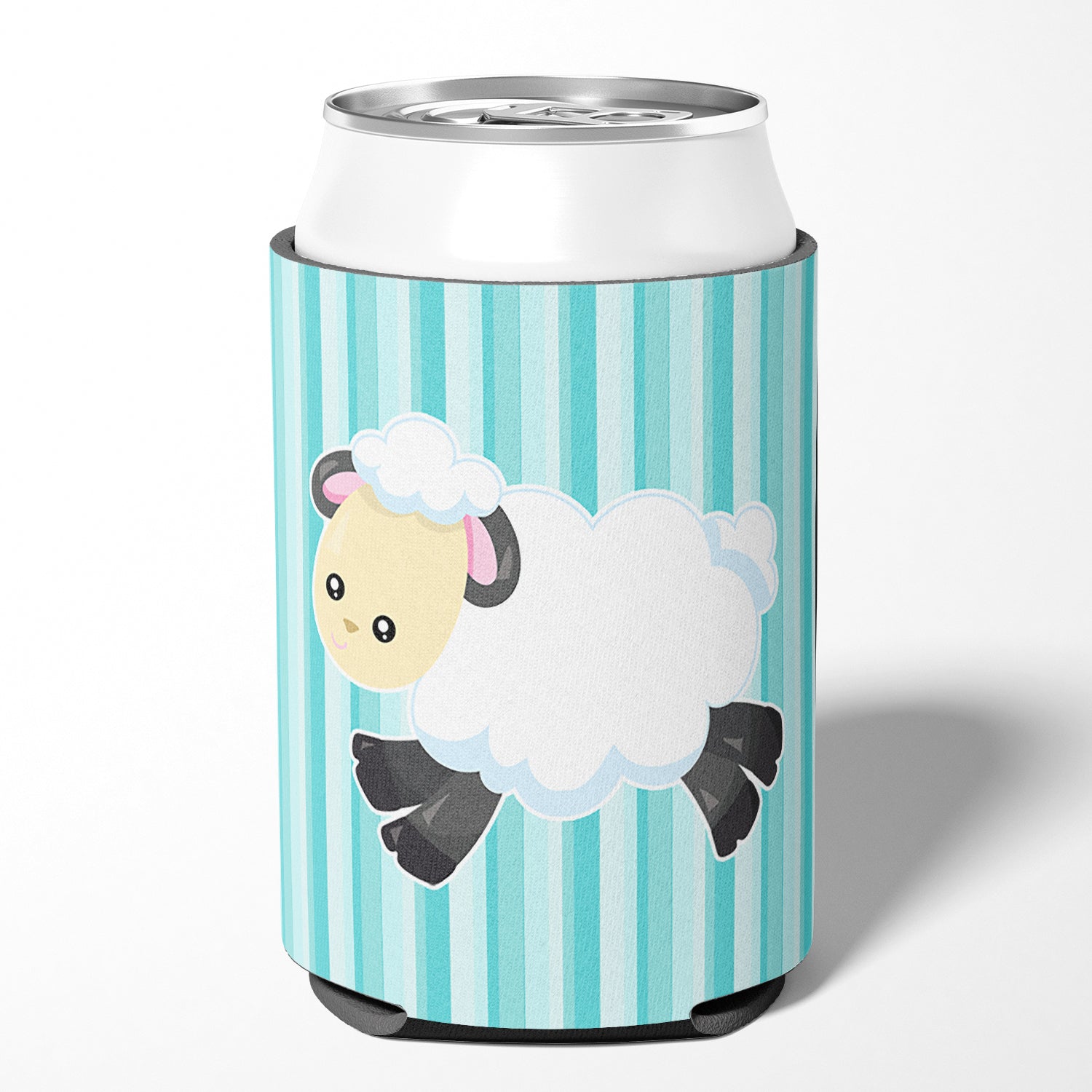 Sheep on Blue Stripes Can or Bottle Hugger BB6873CC  the-store.com.