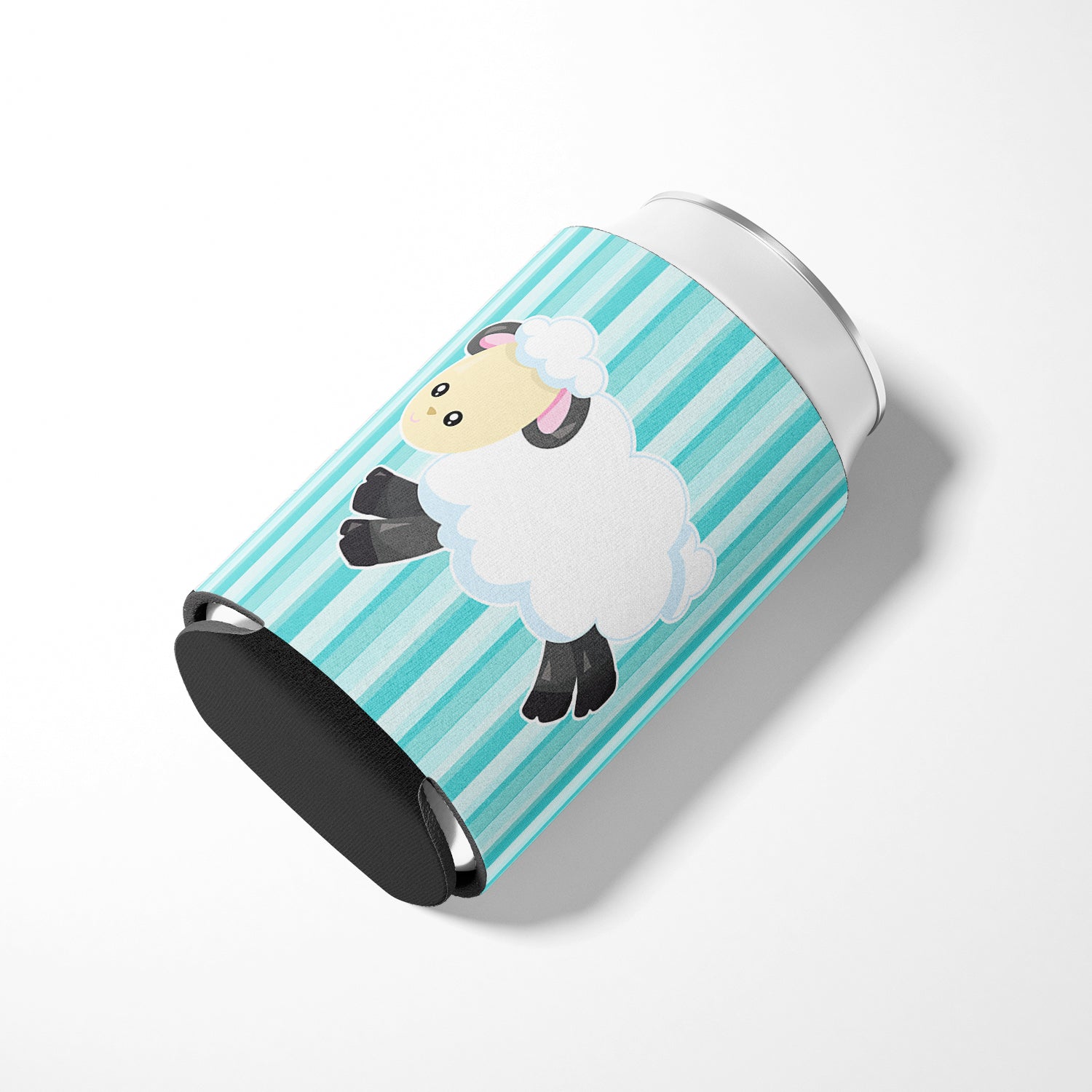 Sheep on Blue Stripes Can or Bottle Hugger BB6873CC  the-store.com.