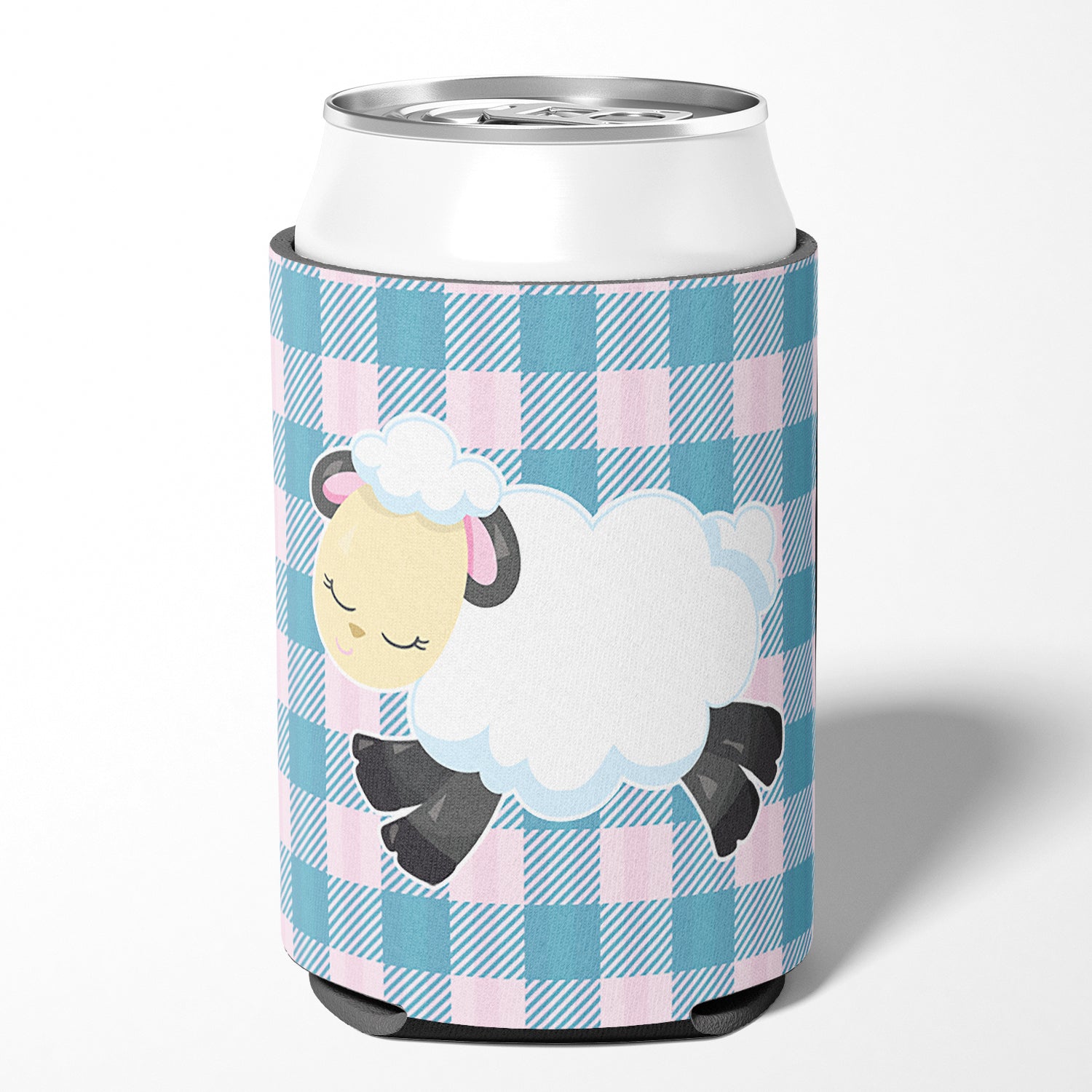 Sheep on Blue Gingham Can or Bottle Hugger BB6874CC  the-store.com.