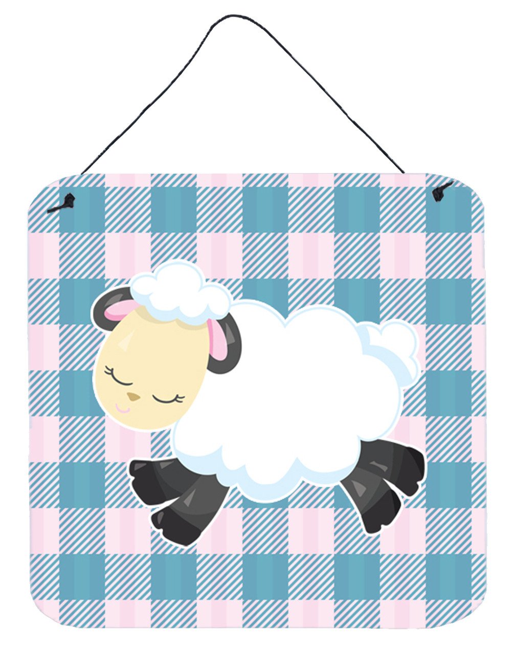 Sheep on Blue Gingham Wall or Door Hanging Prints BB6874DS66 by Caroline&#39;s Treasures