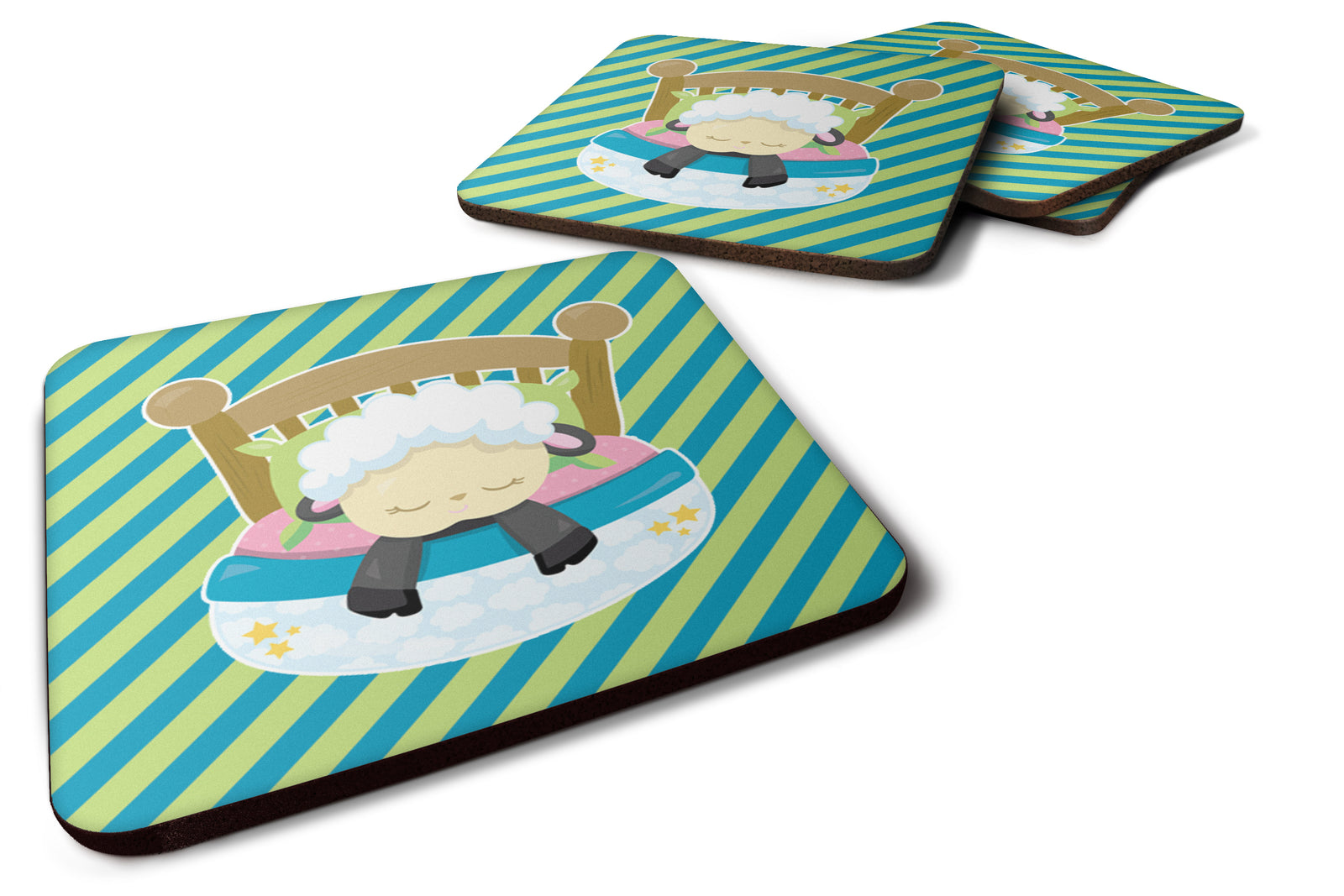Sheep in Bed Foam Coaster Set of 4 BB6876FC - the-store.com