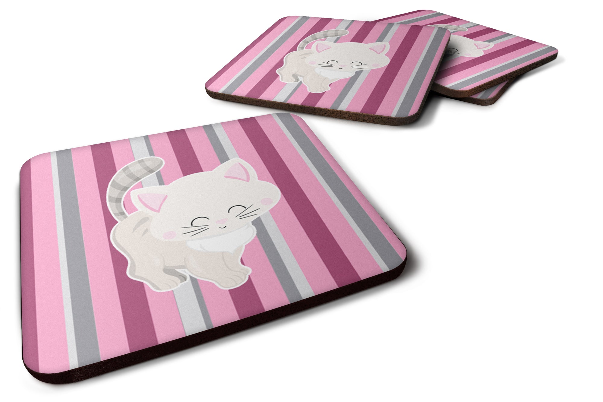 Kitten Cat Pink and Gray Foam Coaster Set of 4 BB6878FC - the-store.com