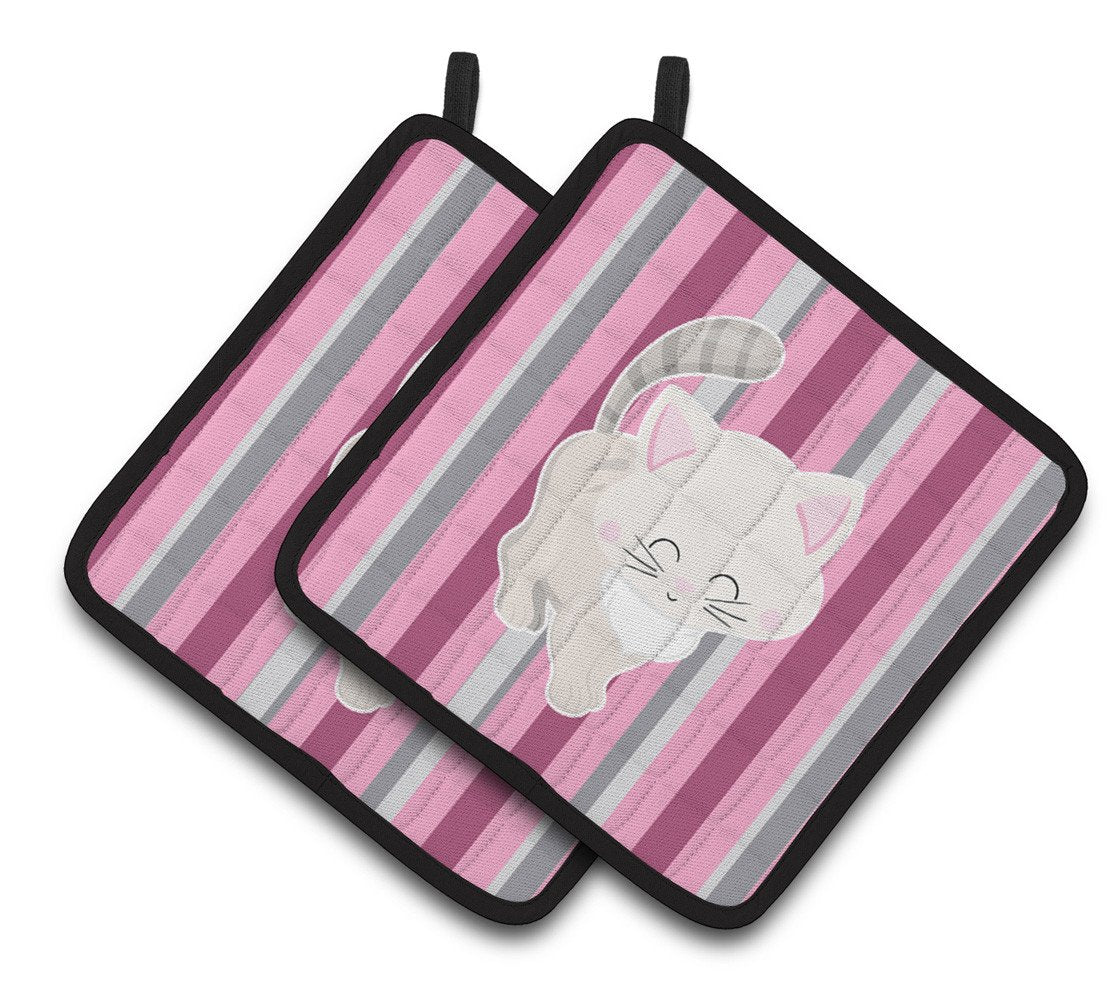 Kitten Cat Pink and Gray Pair of Pot Holders BB6878PTHD by Caroline&#39;s Treasures