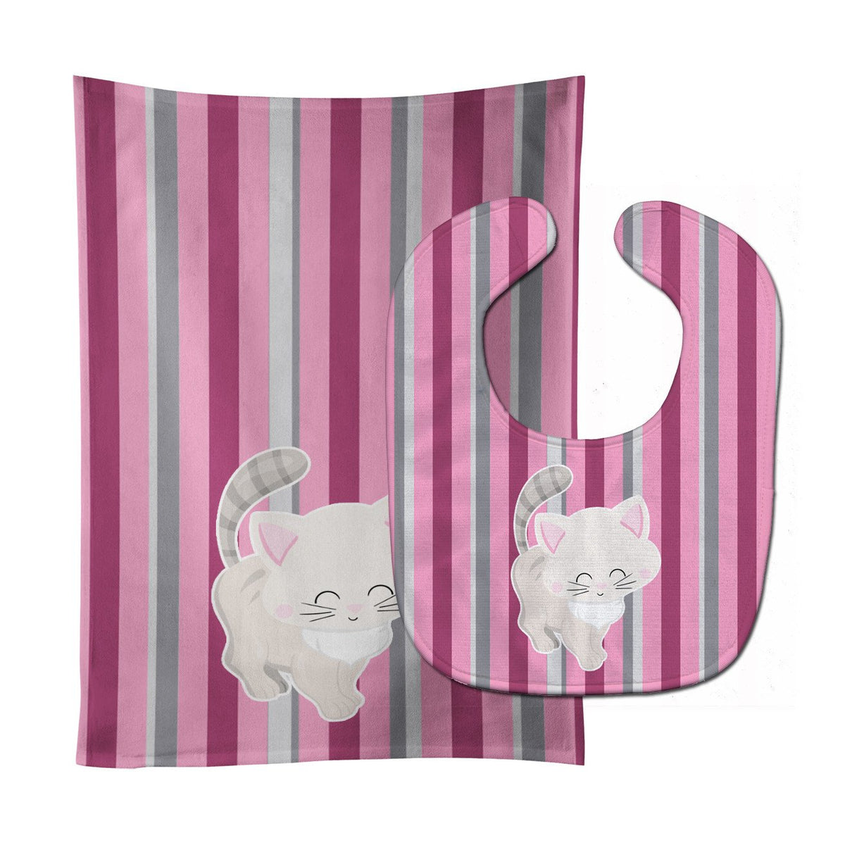 Kitten Cat Pink and Gray Baby Bib &amp; Burp Cloth BB6878STBU by Caroline&#39;s Treasures