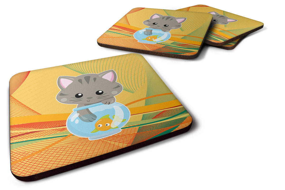 Kitten in the Fish Bowl Foam Coaster Set of 4 BB6879FC - the-store.com