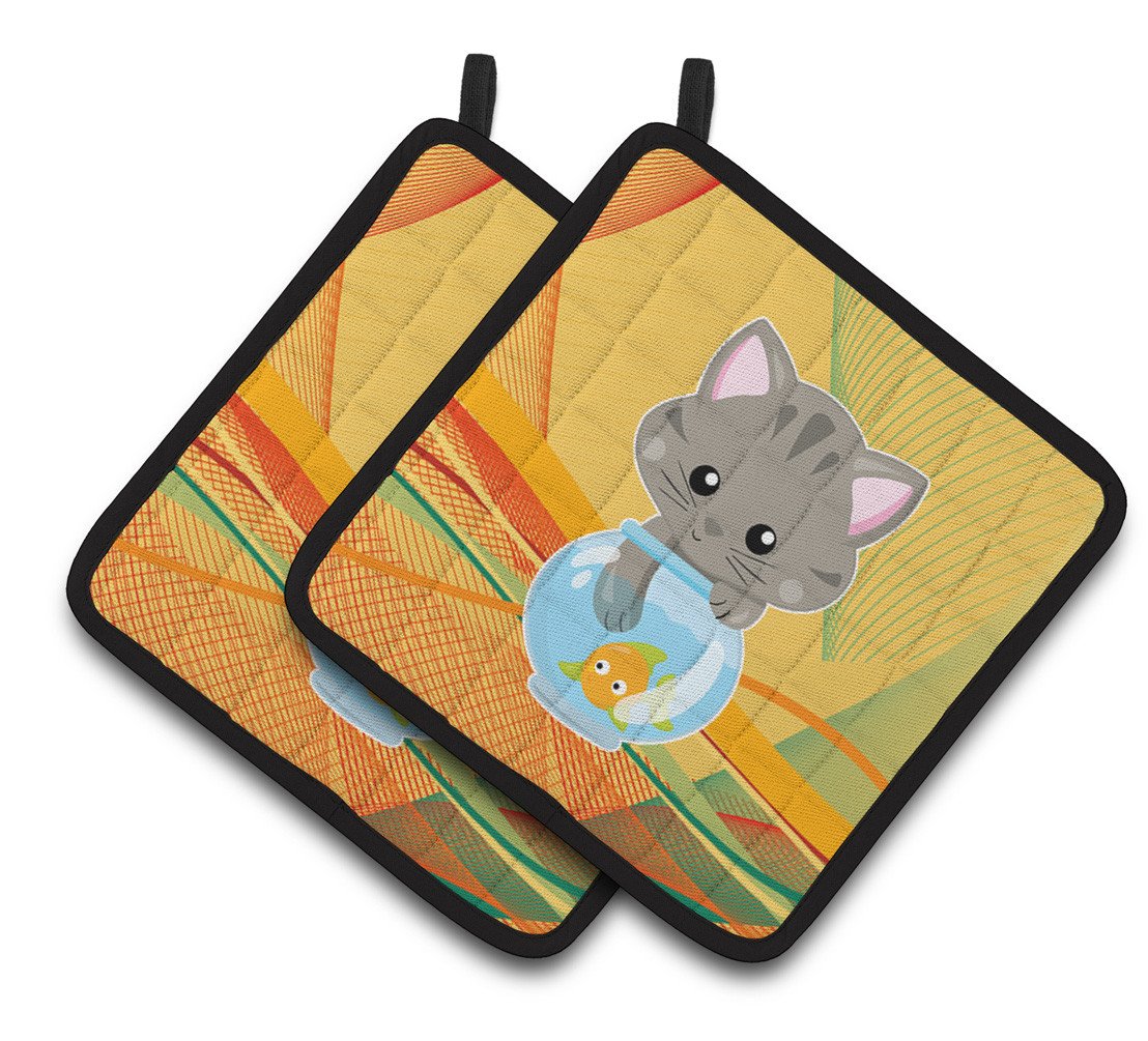 Kitten in the Fish Bowl Pair of Pot Holders BB6879PTHD by Caroline&#39;s Treasures