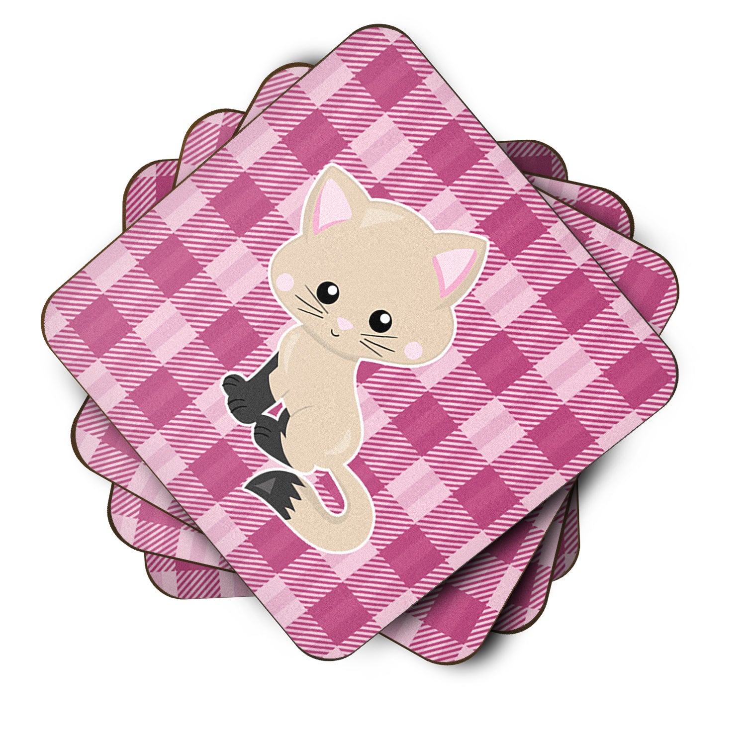 Kitten Cat on Pink Foam Coaster Set of 4 BB6886FC - the-store.com