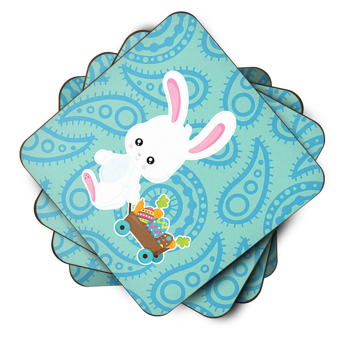 Easter Rabbit Paisley Blue Foam Coaster Set of 4 BB6898FC - the-store.com