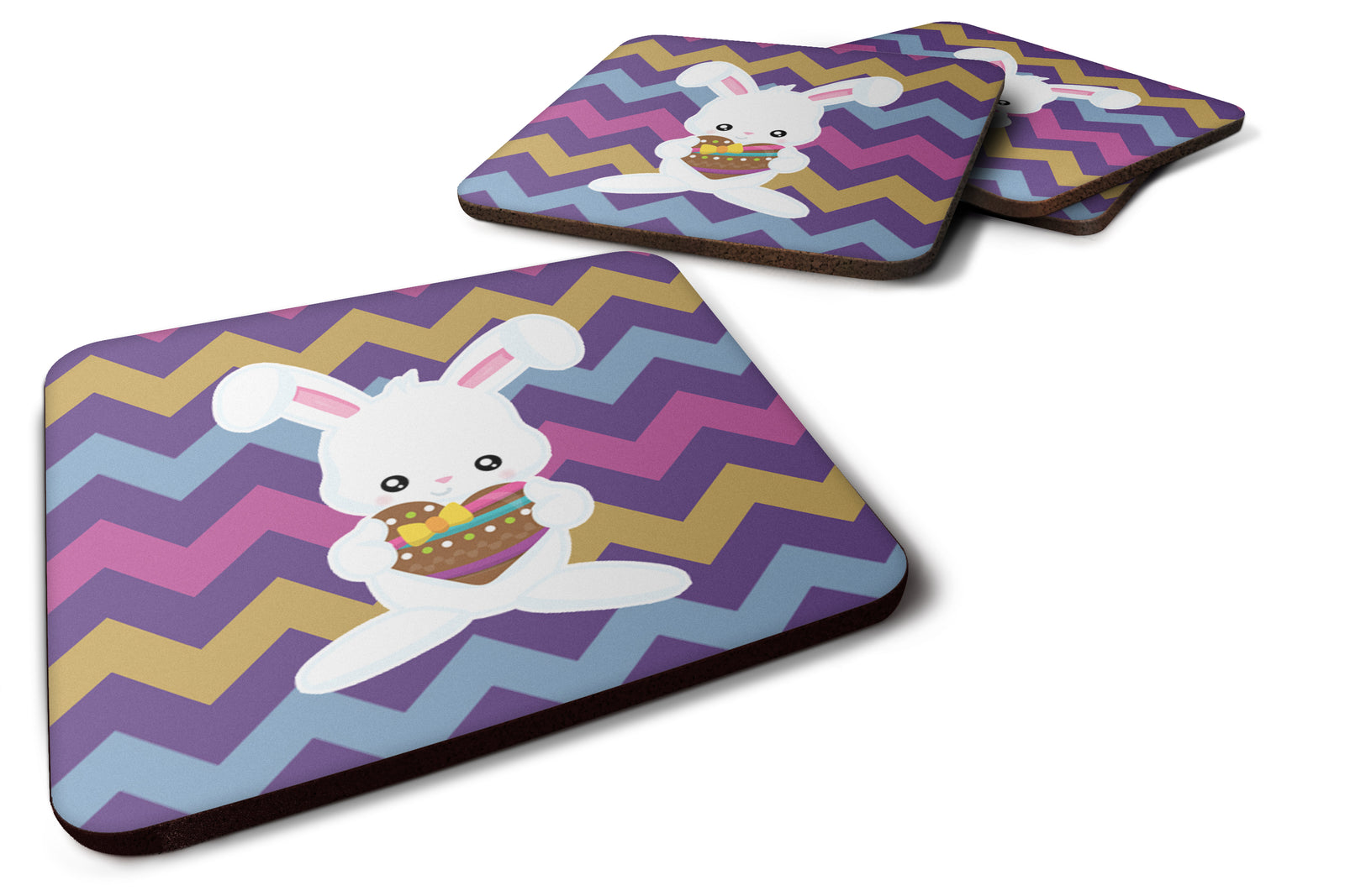 Easter Rabbit with Chocolate Heart Foam Coaster Set of 4 BB6901FC - the-store.com