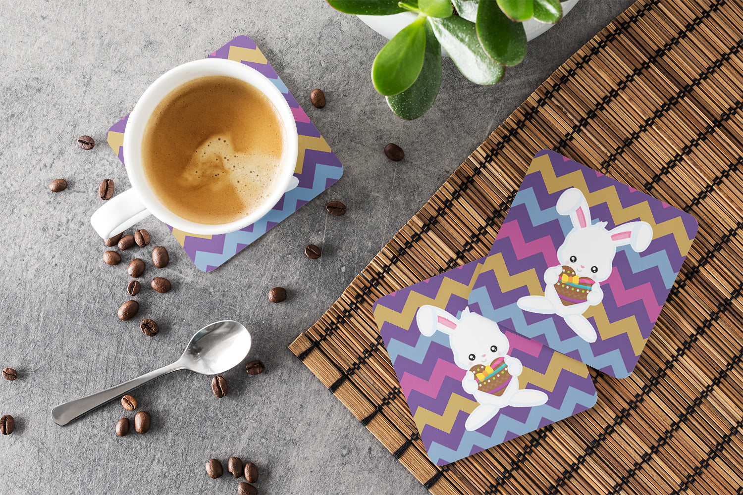 Easter Rabbit with Chocolate Heart Foam Coaster Set of 4 BB6901FC - the-store.com