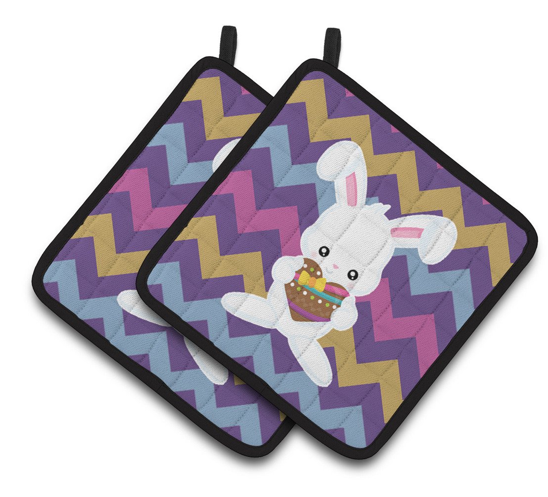 Easter Rabbit with Chocolate Heart Pair of Pot Holders BB6901PTHD by Caroline&#39;s Treasures