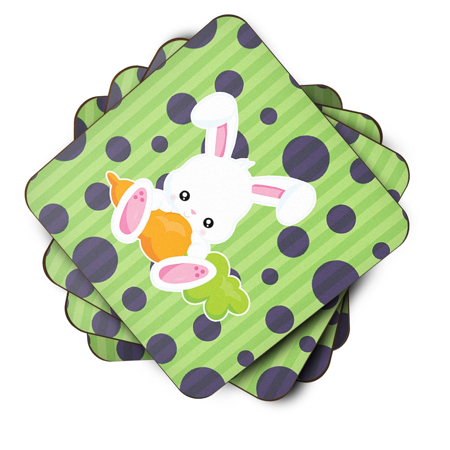 Easter Polkadot Rabbit Foam Coaster Set of 4 BB6903FC - the-store.com