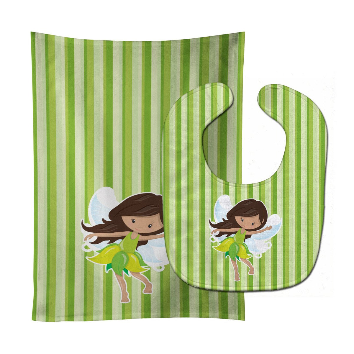 Fairy Green Stripes Baby Bib &amp; Burp Cloth BB6909STBU by Caroline&#39;s Treasures
