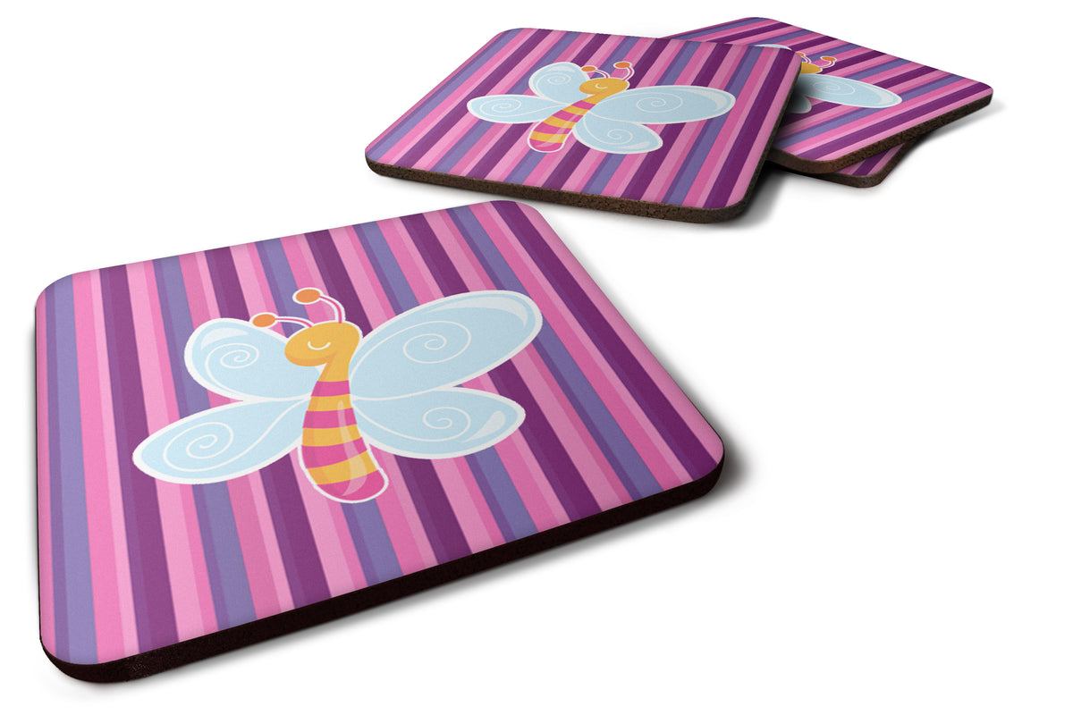 Dragonfly in Pink Stripes Foam Coaster Set of 4 BB6916FC - the-store.com