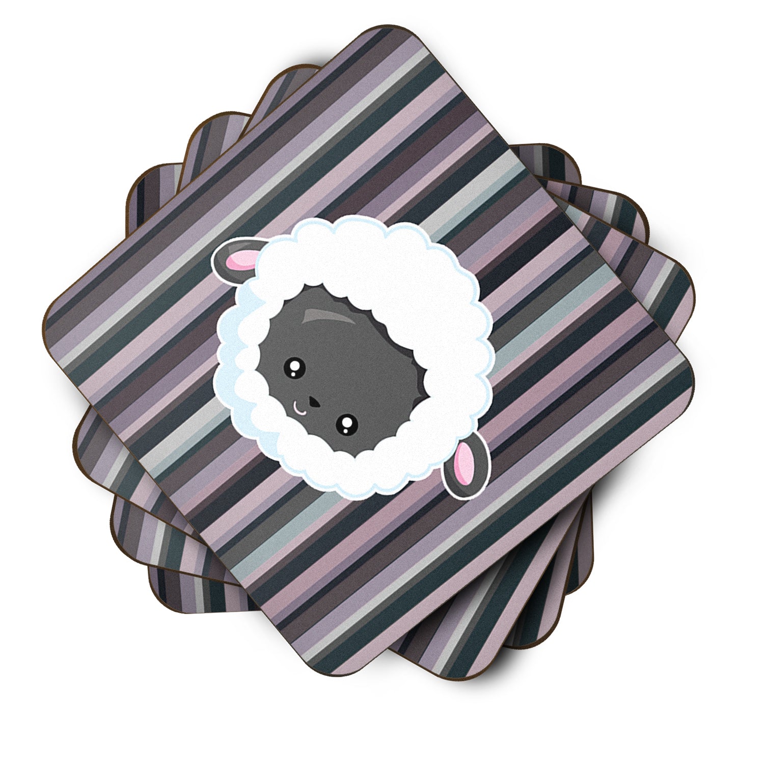 Black Sheep Lamb Face  Foam Coaster Set of 4 BB6931FC - the-store.com