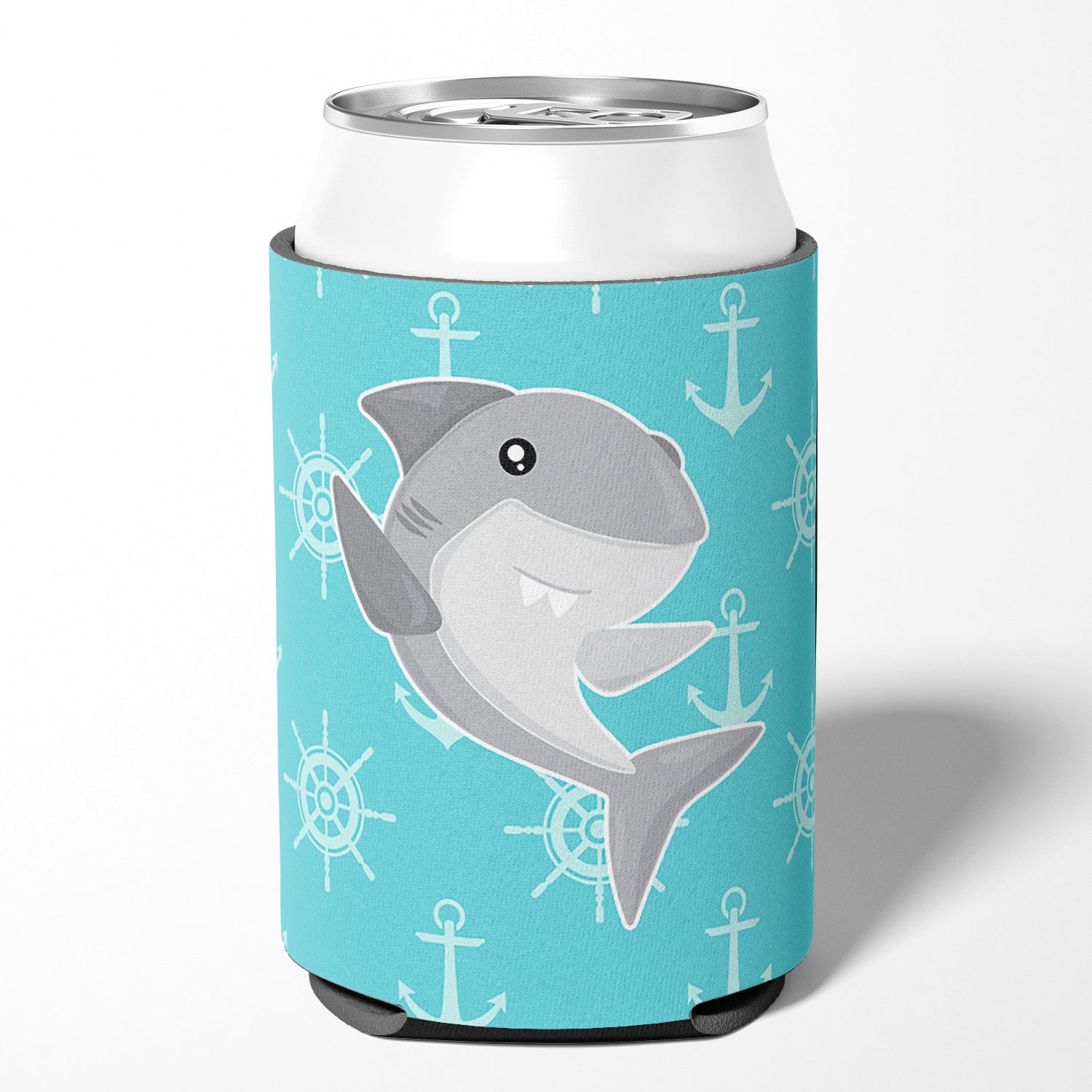 Shark on Blue Nautical Can or Bottle Hugger BB6940CC
