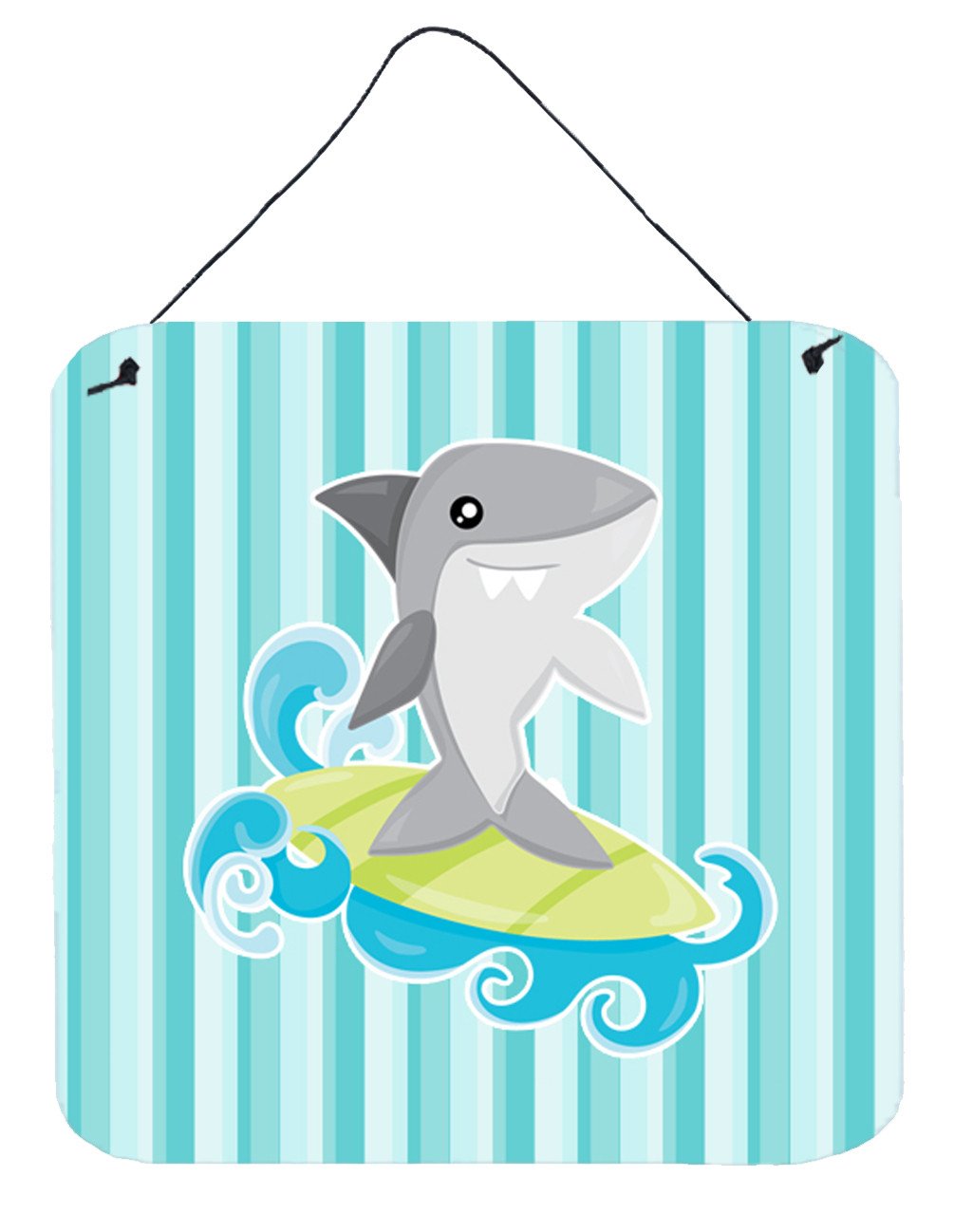 Surfin Shark on Stripes Wall or Door Hanging Prints BB6942DS66 by Caroline&#39;s Treasures