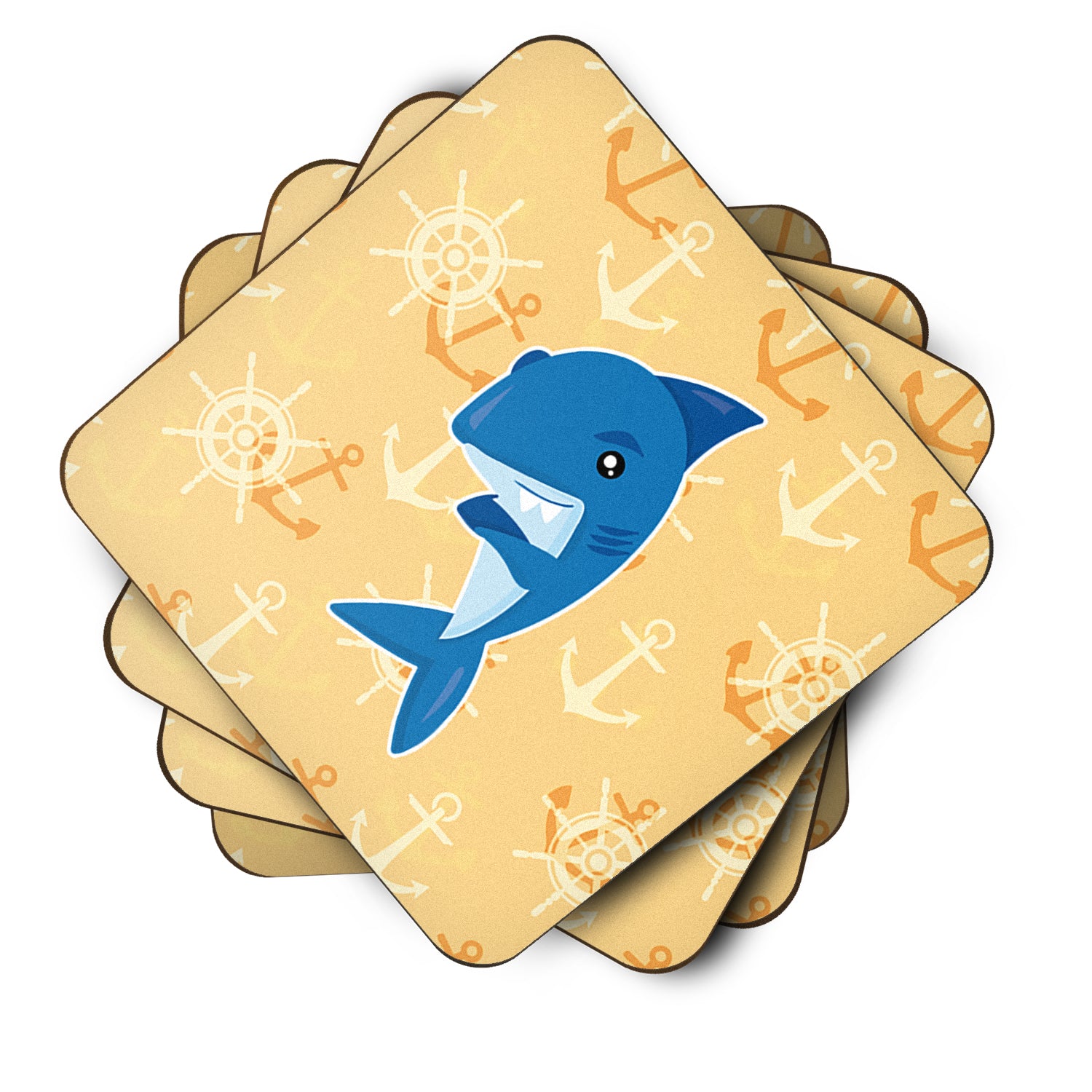 Shark on Beige Nautical Foam Coaster Set of 4 BB6946FC - the-store.com