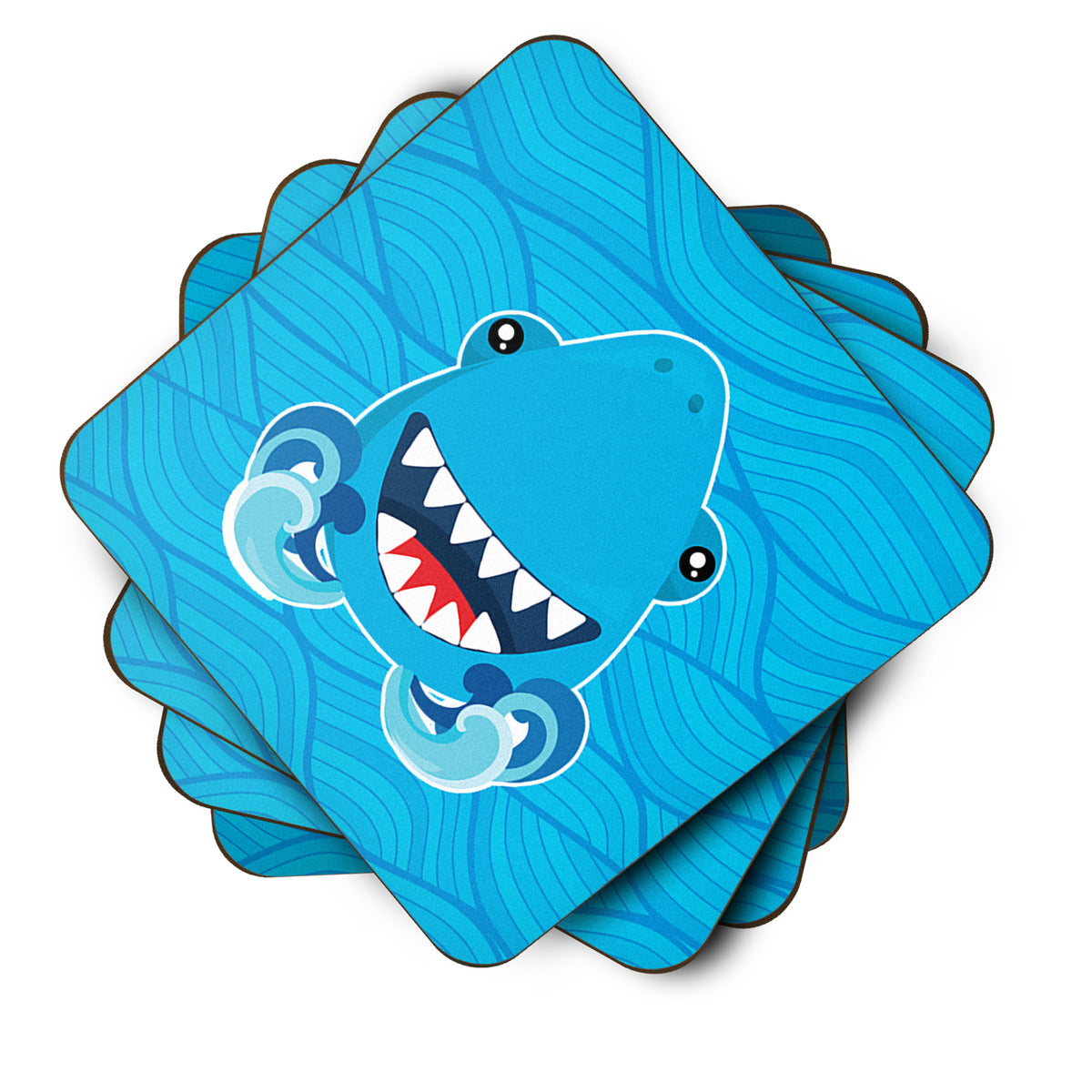 Caroline's Treasures Shark Open Wide in Waves Foam Coaster BB6947FC