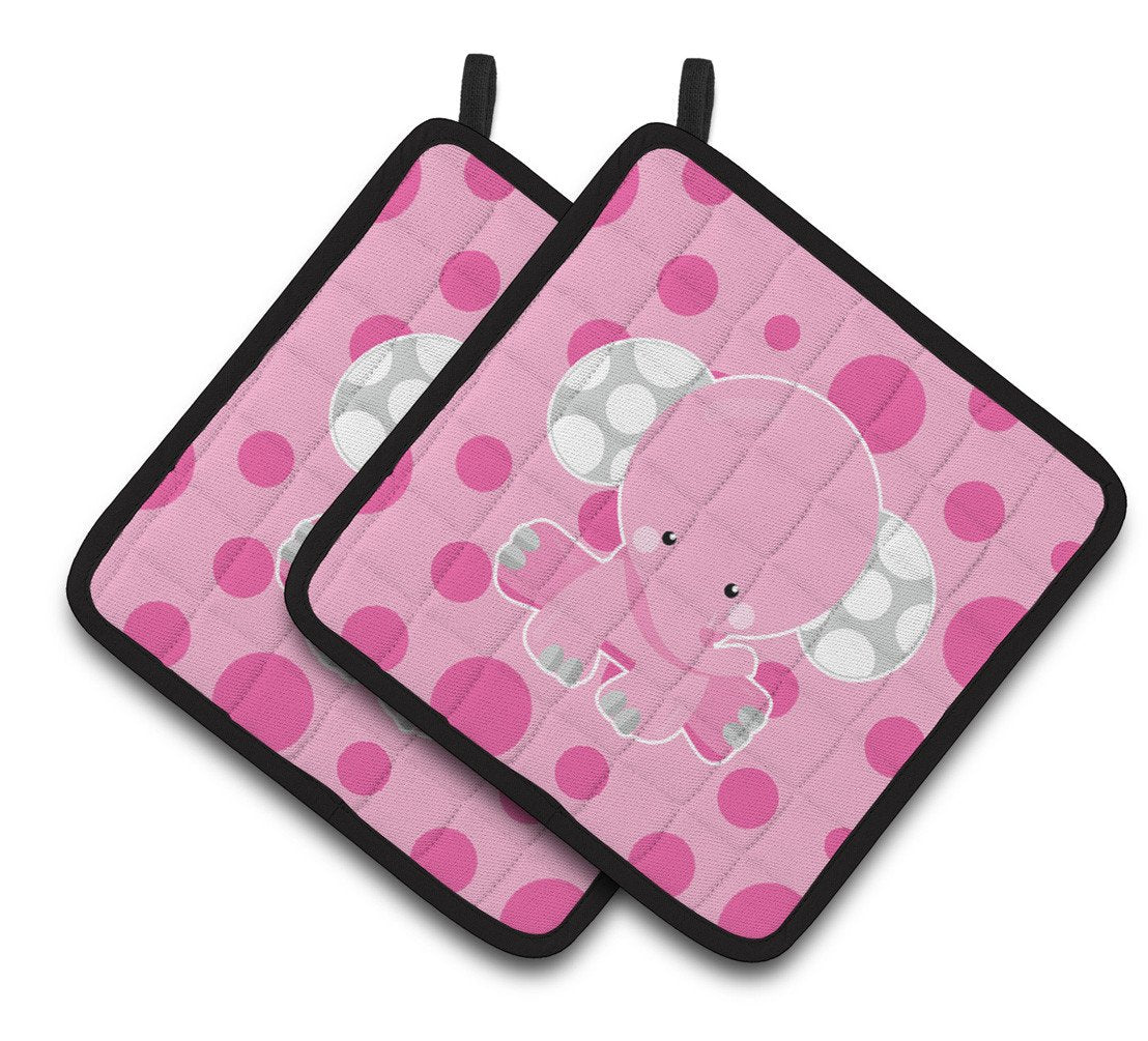 Elephant with Pink Polkadots Pair of Pot Holders BB6949PTHD by Caroline&#39;s Treasures