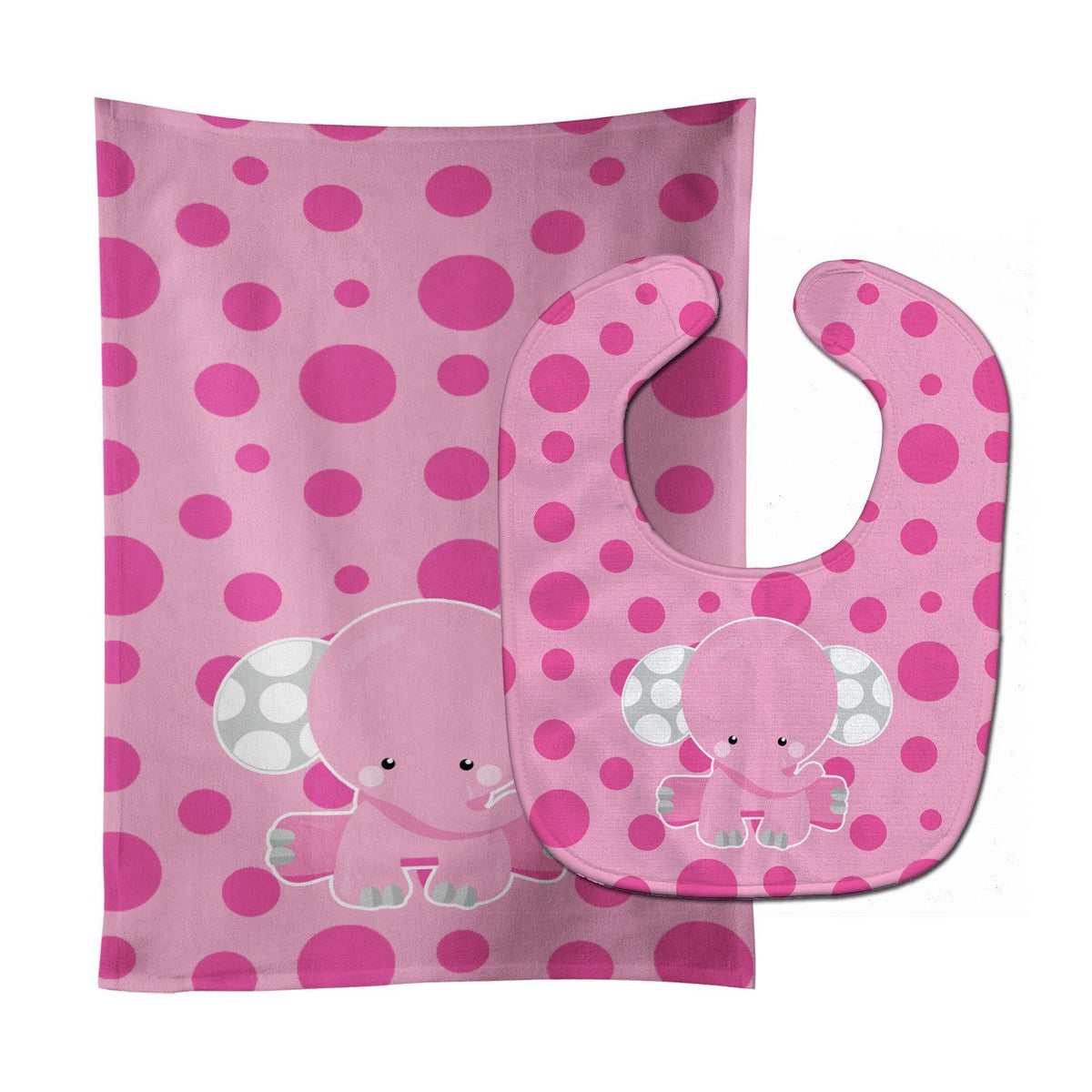 Elephant with Pink Polkadots Baby Bib &amp; Burp Cloth BB6949STBU by Caroline&#39;s Treasures