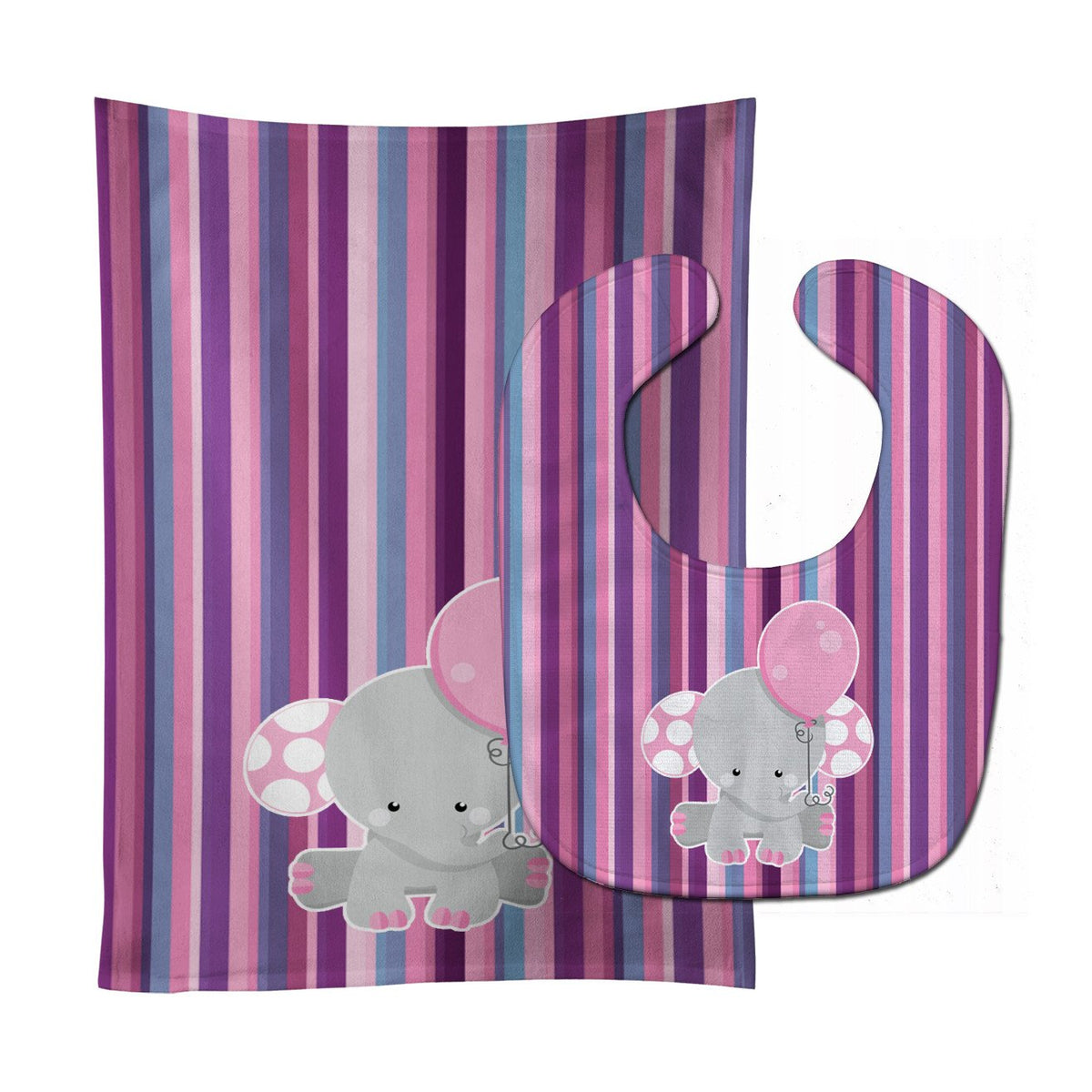 Elephant on Stripes Baby Bib &amp; Burp Cloth BB6954STBU by Caroline&#39;s Treasures