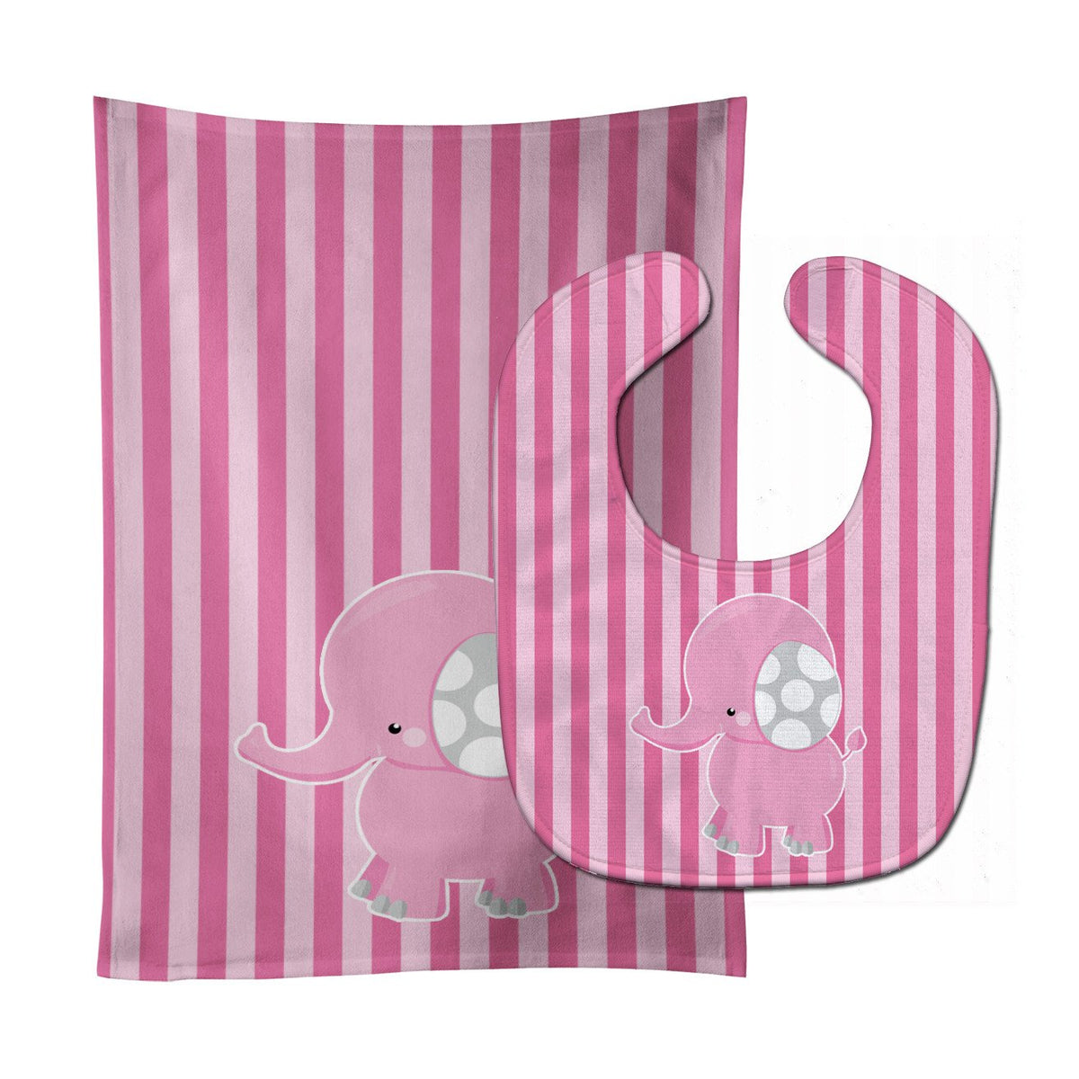 Elephant on Pink Stripes Baby Bib &amp; Burp Cloth BB6955STBU by Caroline&#39;s Treasures