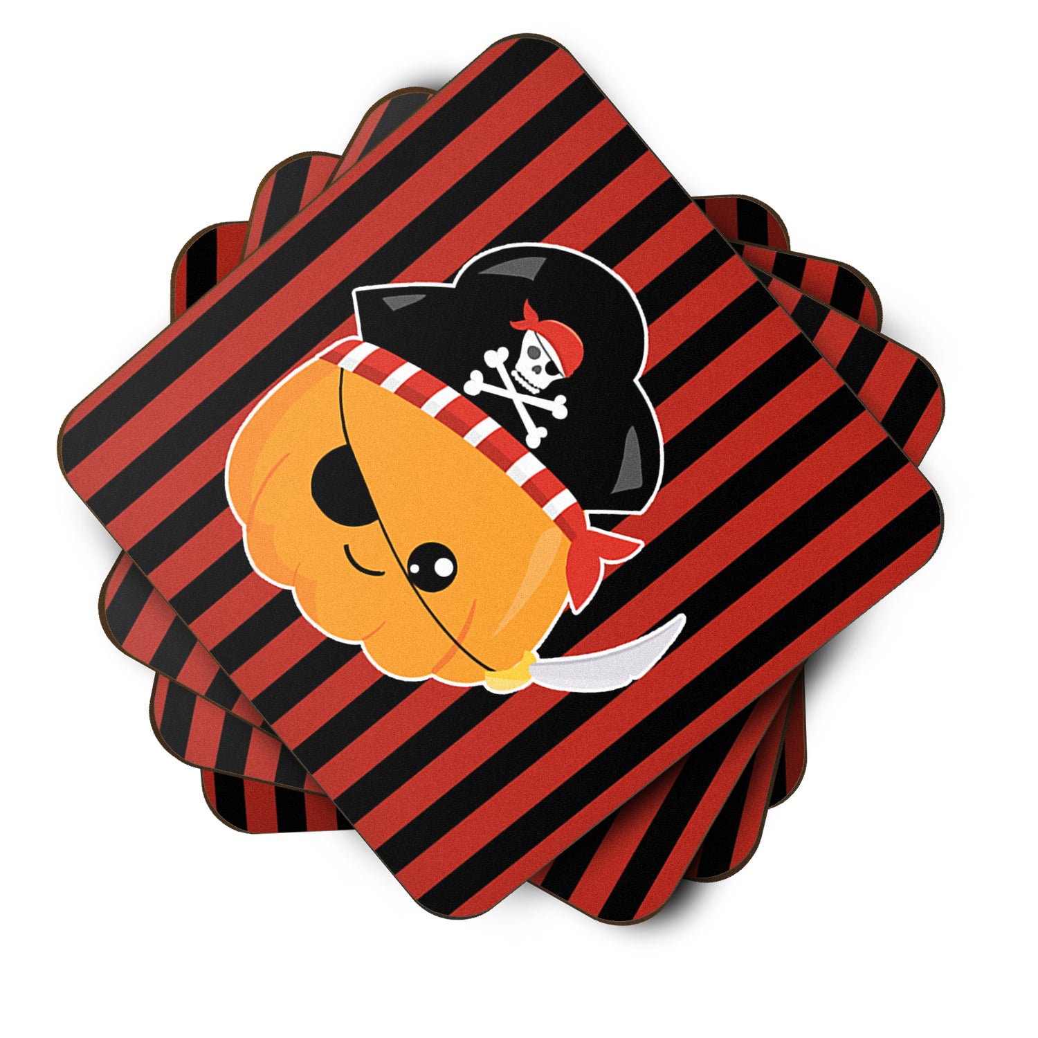 Halloween Pumpkin Pirate Foam Coaster Set of 4 BB6962FC - the-store.com