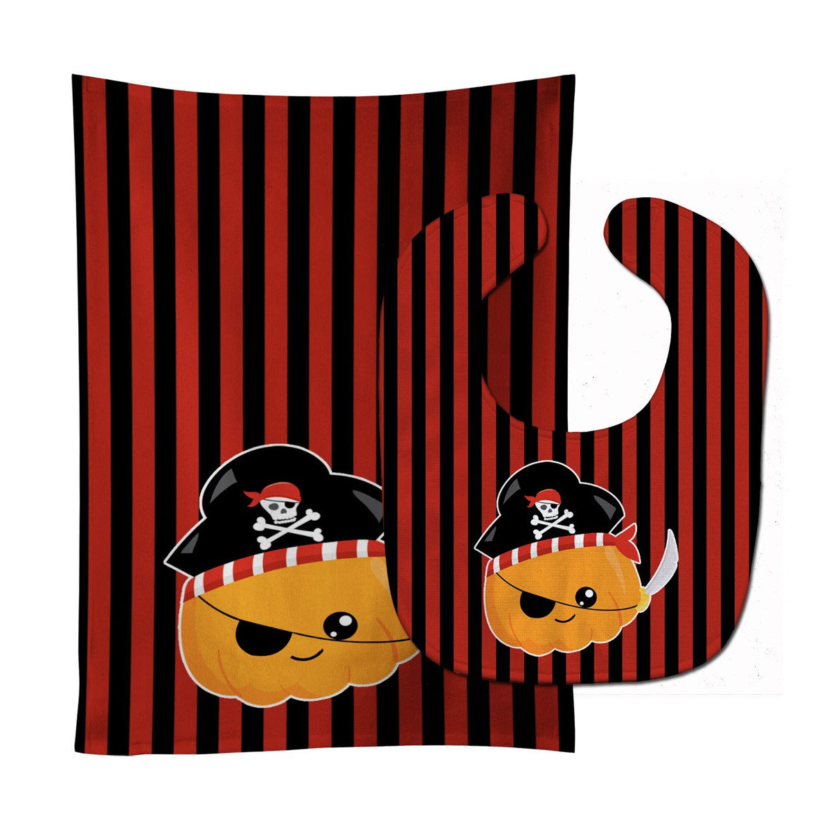 Halloween Pumpkin Pirate Baby Bib &amp; Burp Cloth BB6962STBU by Caroline&#39;s Treasures