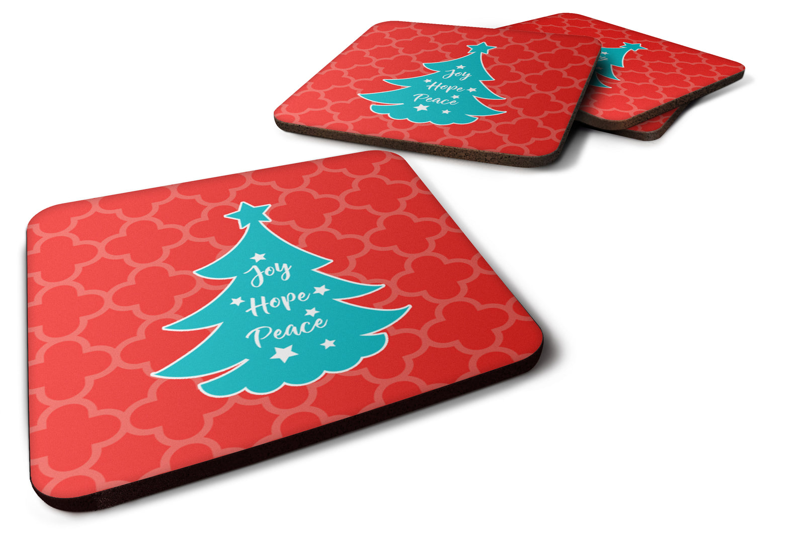 Christmas Tree Red Teal Foam Coaster Set of 4 BB6969FC - the-store.com
