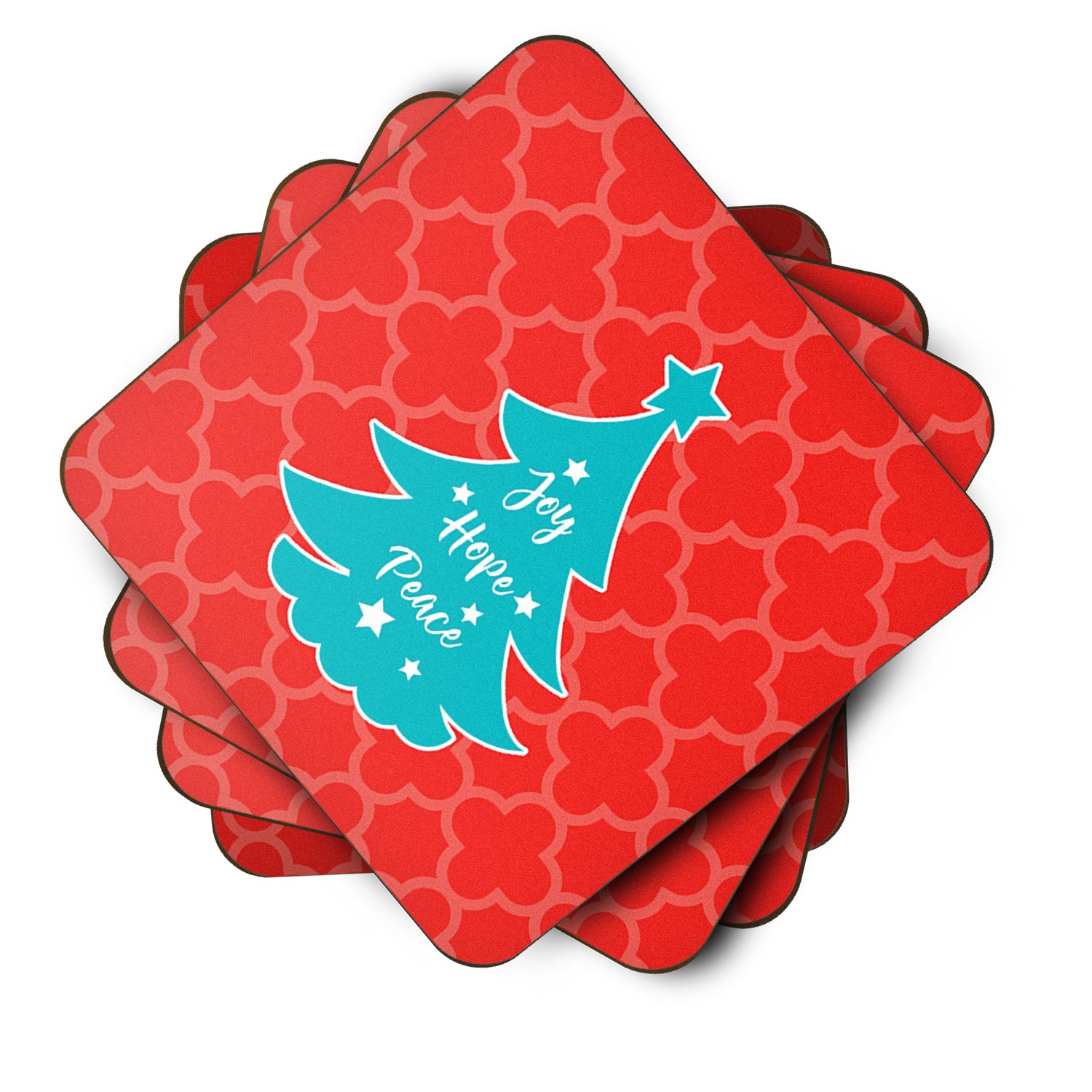 Christmas Tree Red Teal Foam Coaster Set of 4 BB6969FC - the-store.com