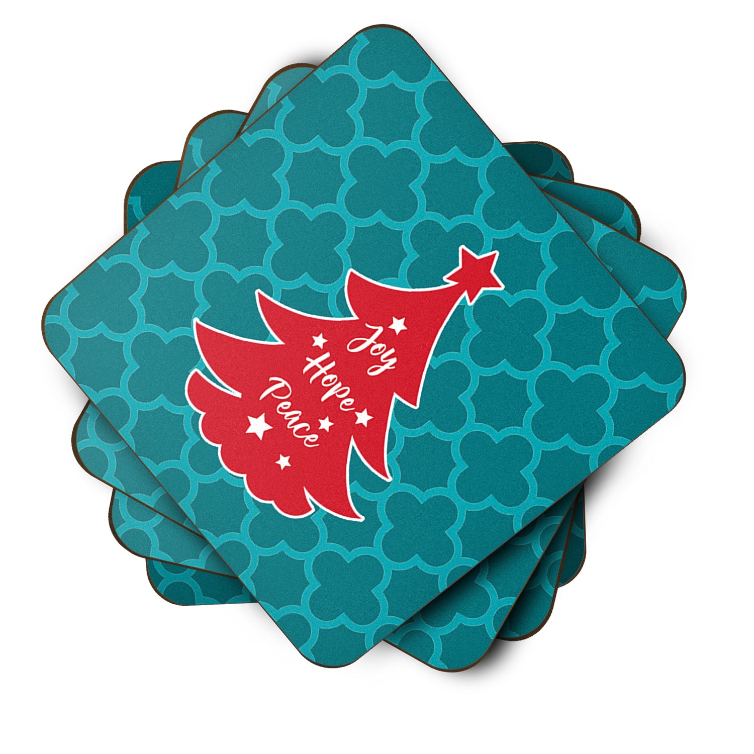 Christmas Tree Teal Red Foam Coaster Set of 4 BB6970FC - the-store.com