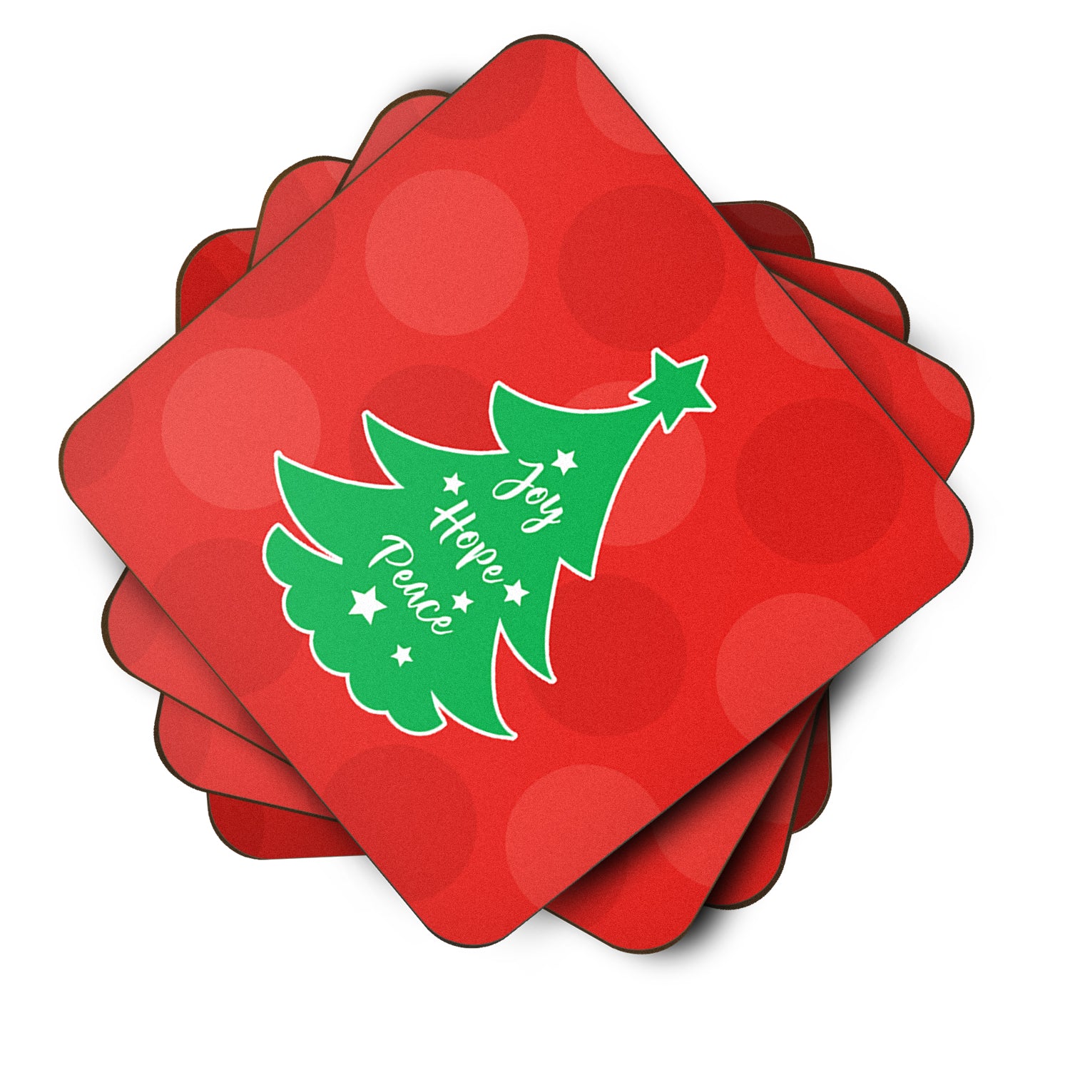 Christmas Tree Red Green Foam Coaster Set of 4 BB6971FC - the-store.com