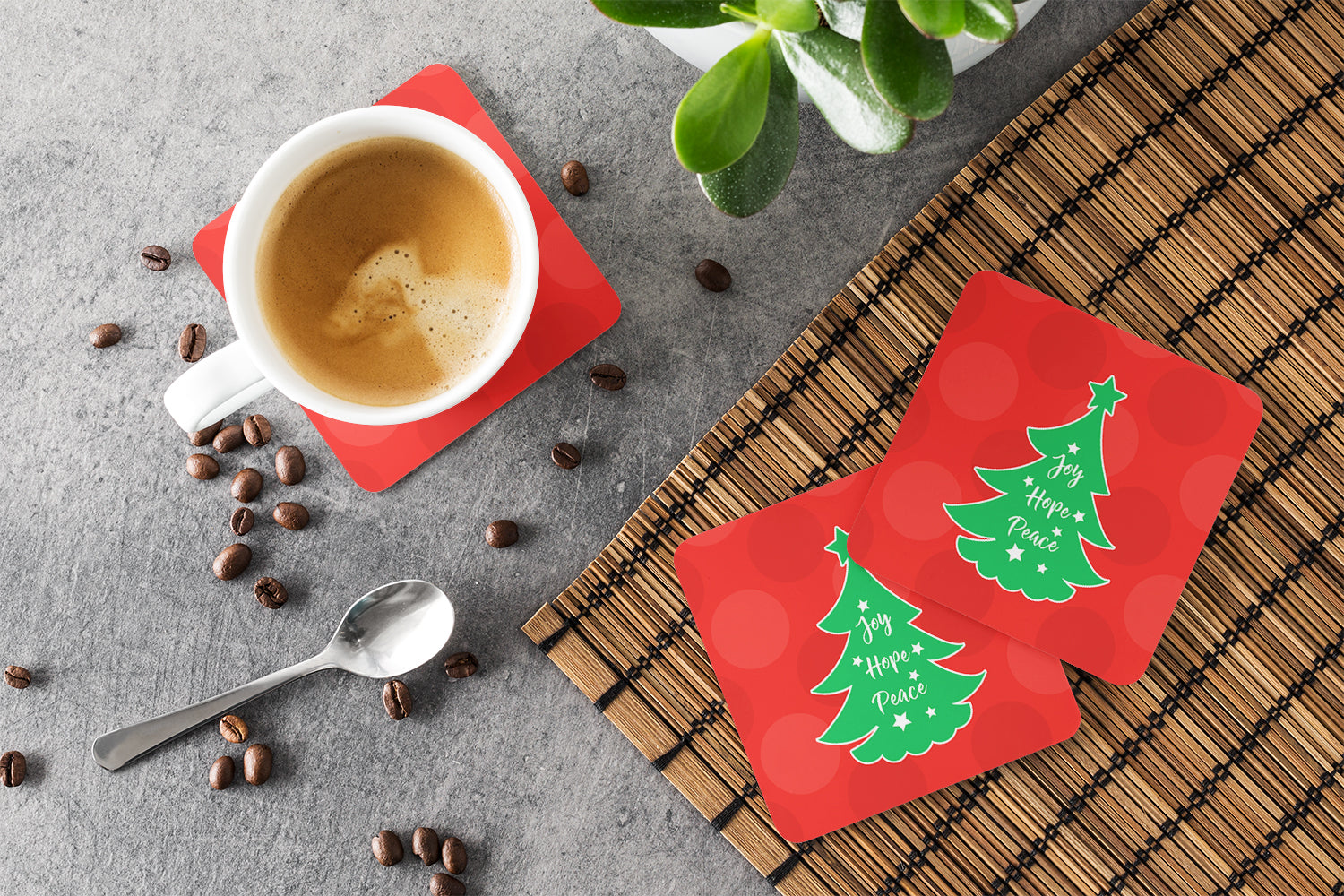 Christmas Tree Red Green Foam Coaster Set of 4 BB6971FC - the-store.com