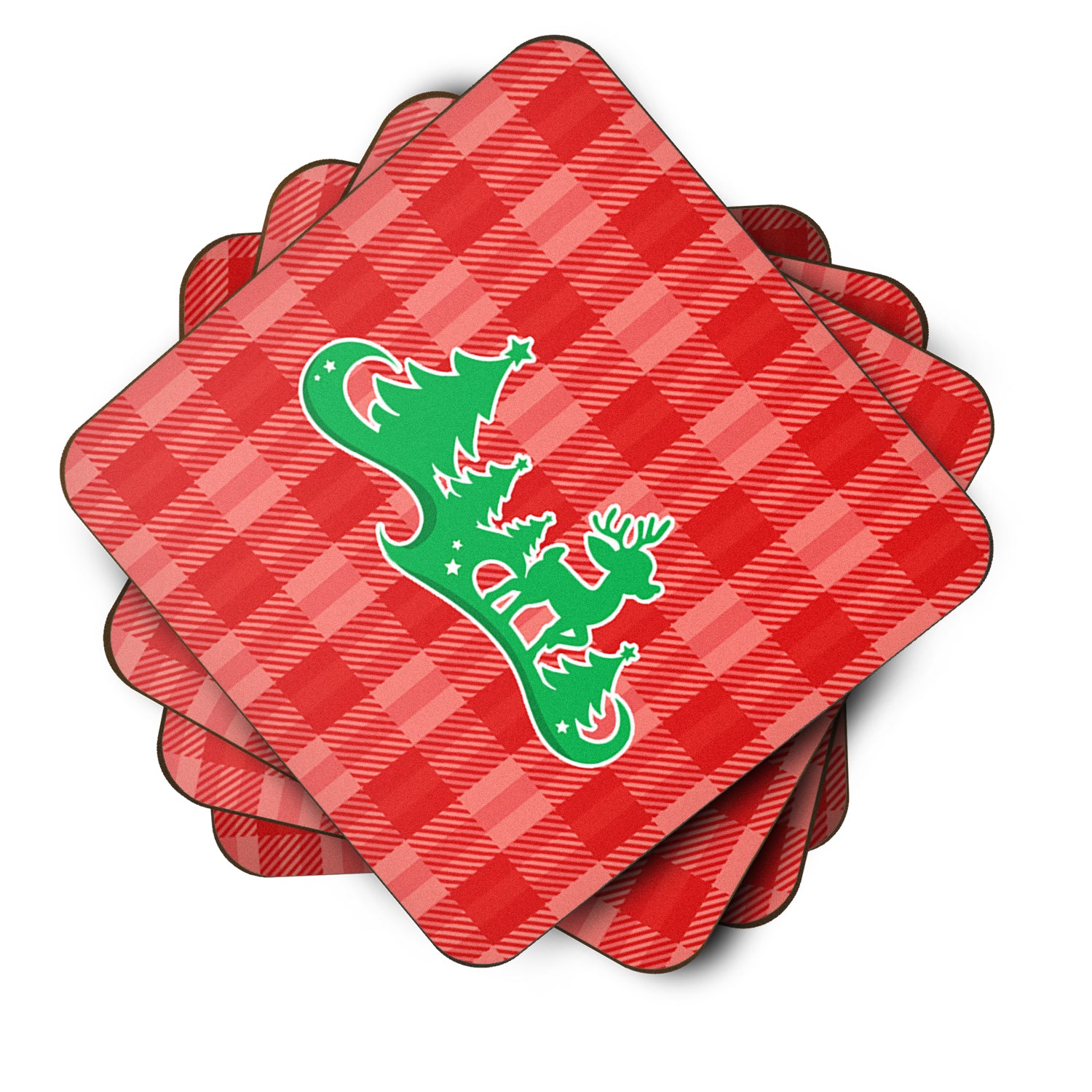 Christmas Tree Reindeer Red Foam Coaster Set of 4 BB6972FC - the-store.com