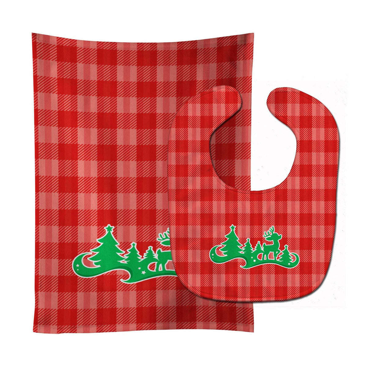 Christmas Tree Reindeer Red Baby Bib &amp; Burp Cloth BB6972STBU by Caroline&#39;s Treasures