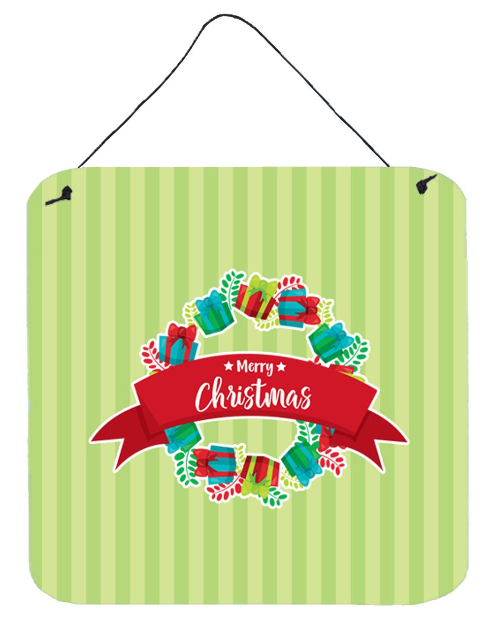 Christmas Wreath Presents Green Wall or Door Hanging Prints BB6977DS66 by Caroline&#39;s Treasures