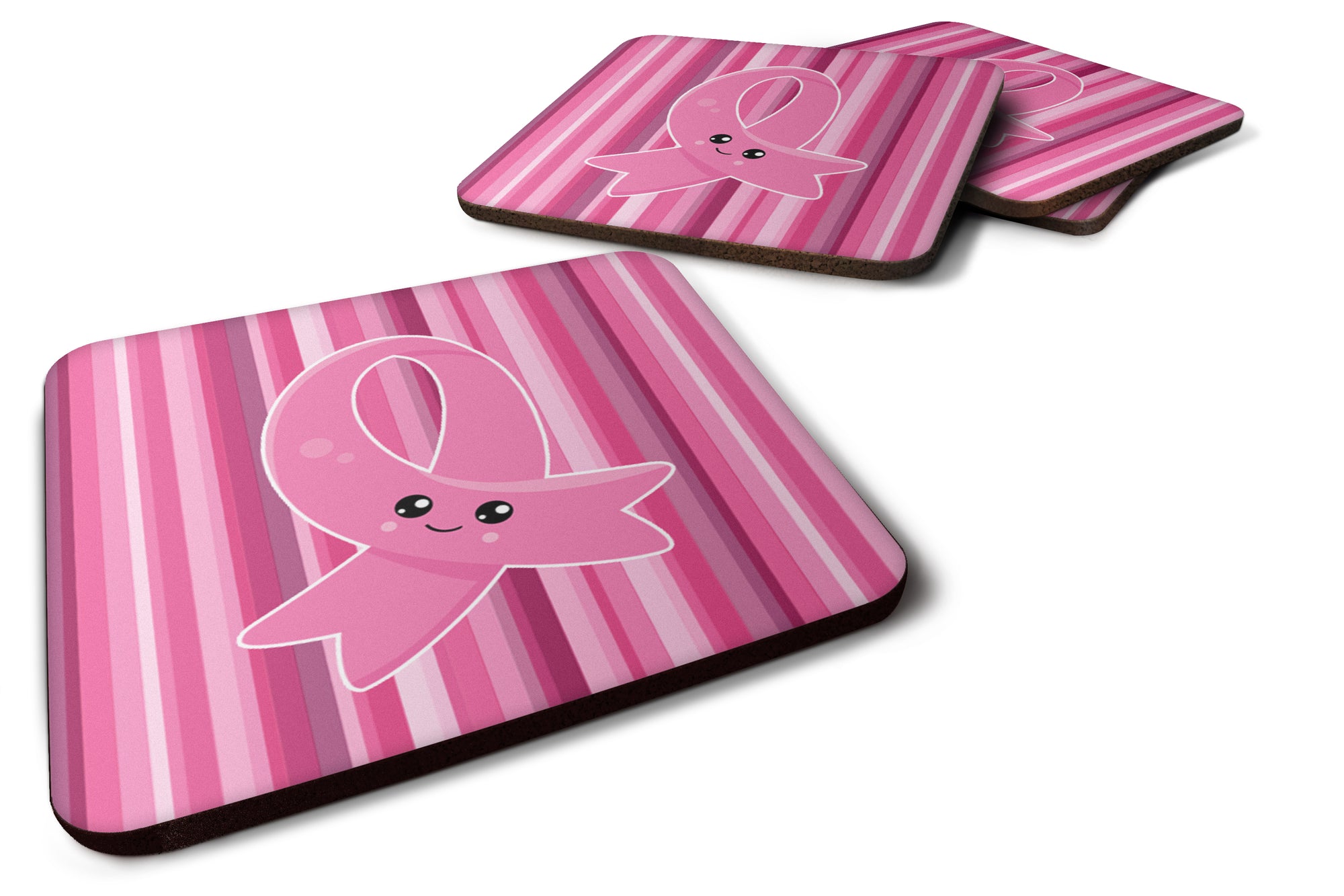 Breast Cancer Awareness Ribbon Face Foam Coaster Set of 4 BB6978FC - the-store.com