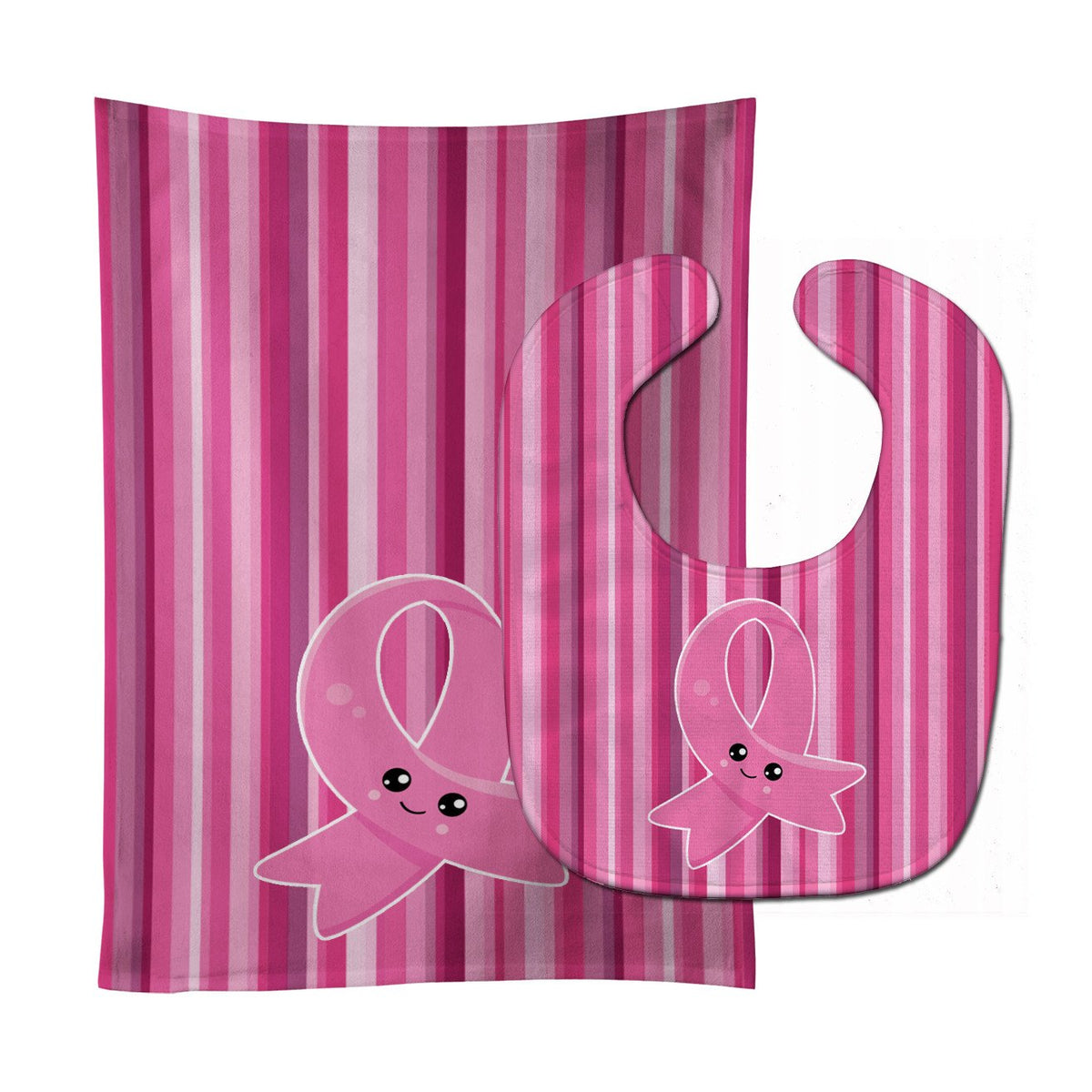 Breast Cancer Awareness Ribbon Face Baby Bib &amp; Burp Cloth BB6978STBU by Caroline&#39;s Treasures