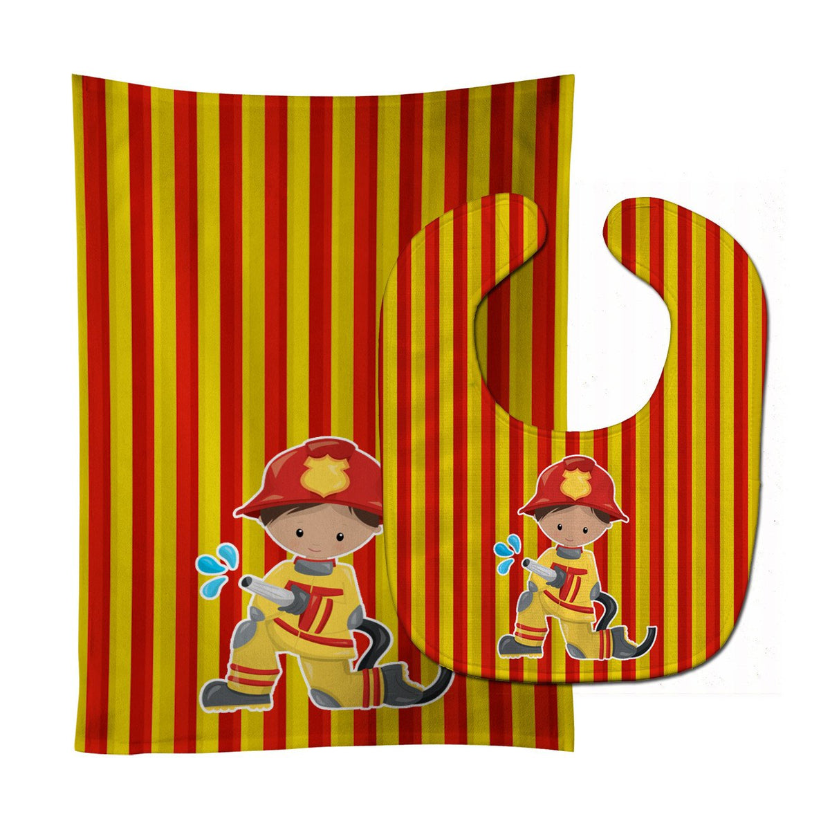 Fireman Boy Baby Bib &amp; Burp Cloth BB6995STBU by Caroline&#39;s Treasures