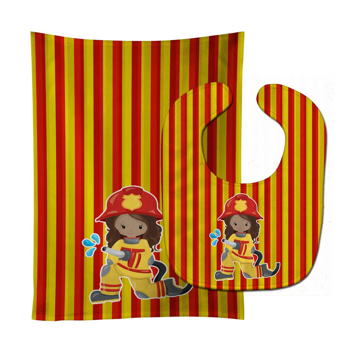 Fireman Girl Baby Bib &amp; Burp Cloth BB7000STBU by Caroline&#39;s Treasures