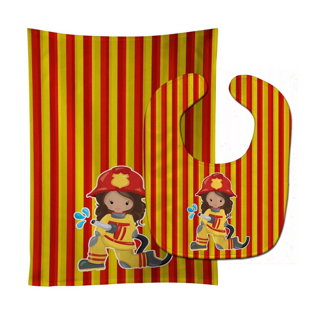 Fireman Girl Baby Bib &amp; Burp Cloth BB7001STBU by Caroline&#39;s Treasures