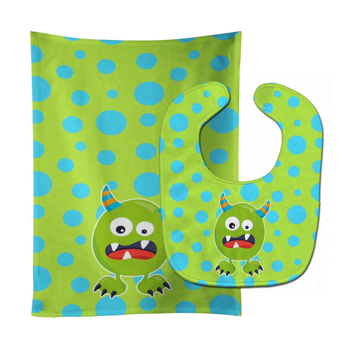 Little Monster Greenie Doodle Baby Bib &amp; Burp Cloth BB7003STBU by Caroline&#39;s Treasures