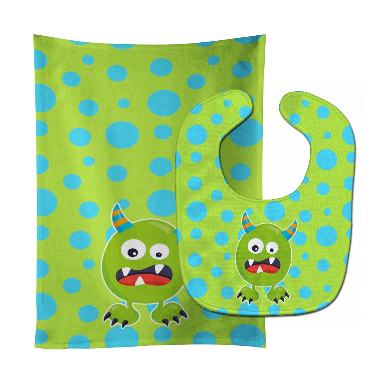 Little Monster Greenie Doodle Baby Bib & Burp Cloth BB7003STBU by Caroline's Treasures